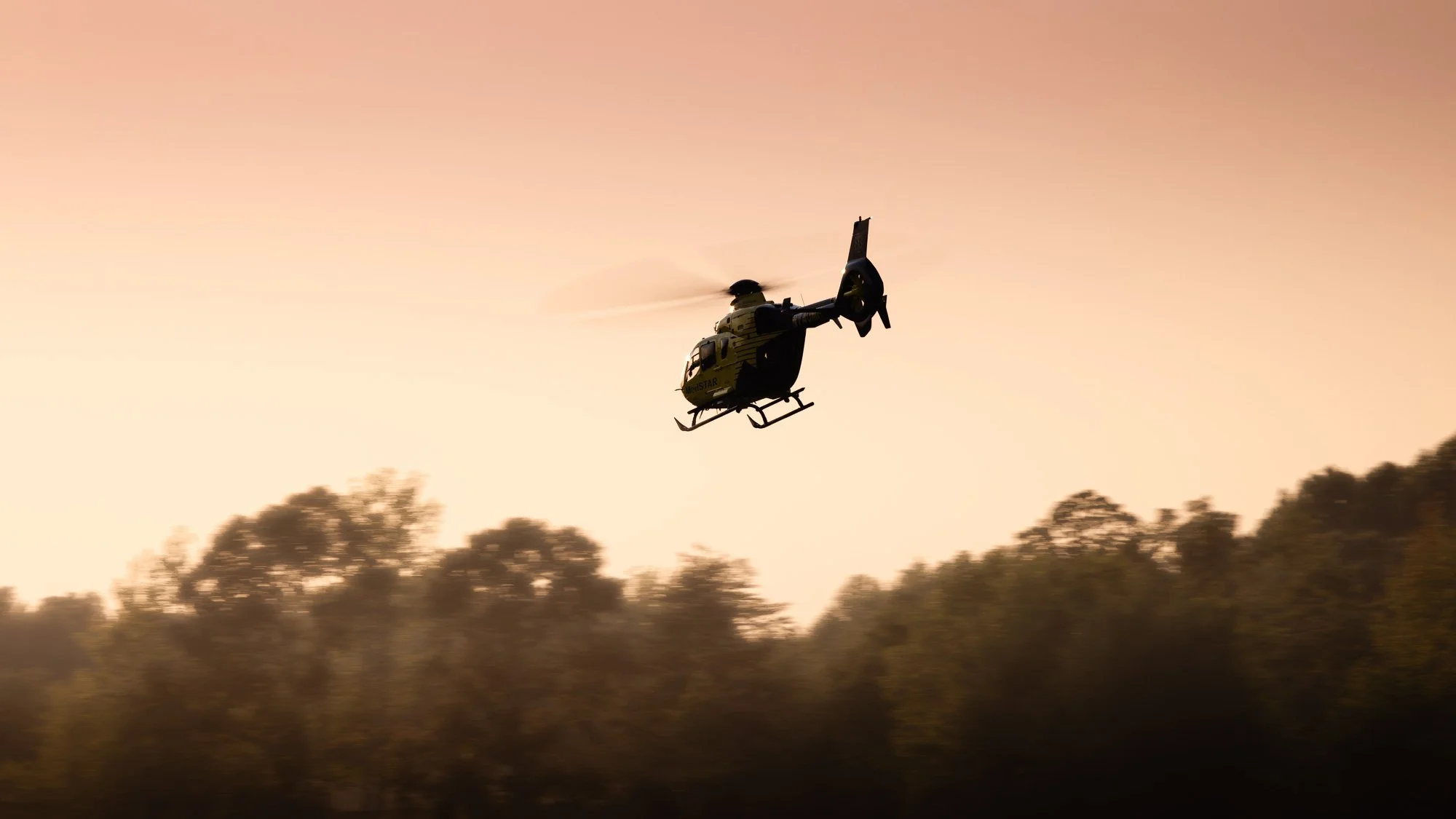Eurocopter EC135 T2+ (N740MH), operated by Metro Aviation Inc. for MedSTAR Transport, departing St. Mary’s County Regional Airport (2W6) during golden hour.