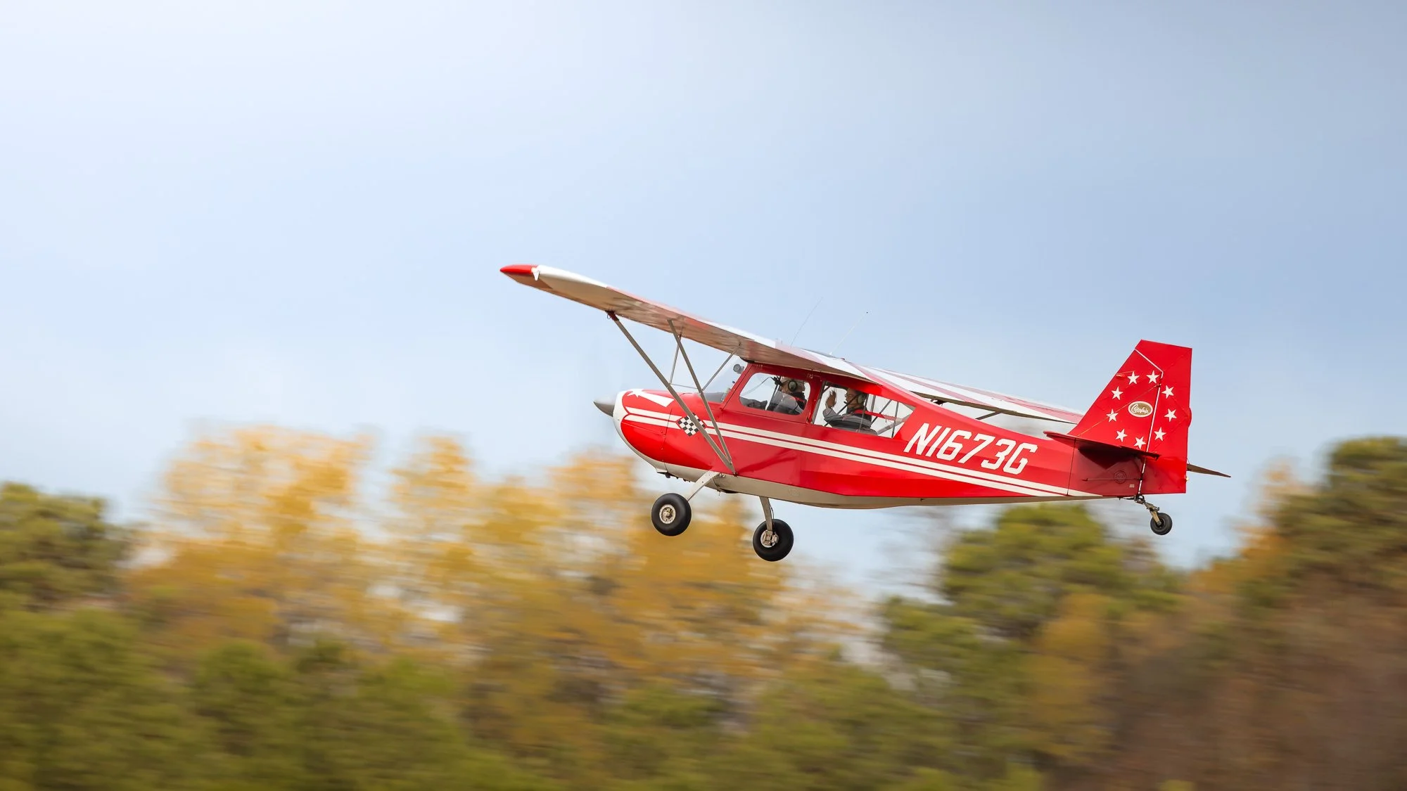 Champion 7ECA Citabria (N1673G) taking off from St. Mary's County Regional Airport (2W6) on a beautiful fall day. 