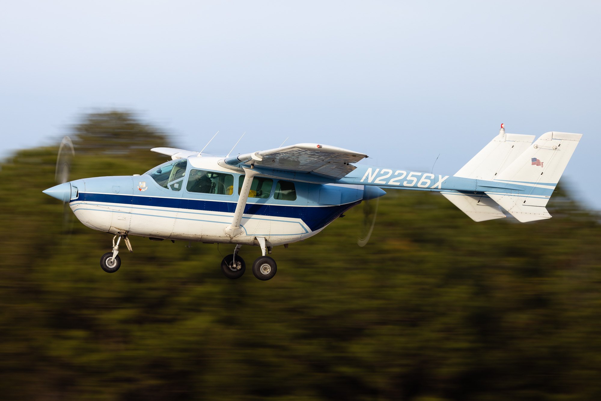 Cessna 337 Super Skymaster (N2256X) taking off from St. Mary's County Regional Airport (2W6) on a late December afternoon. 