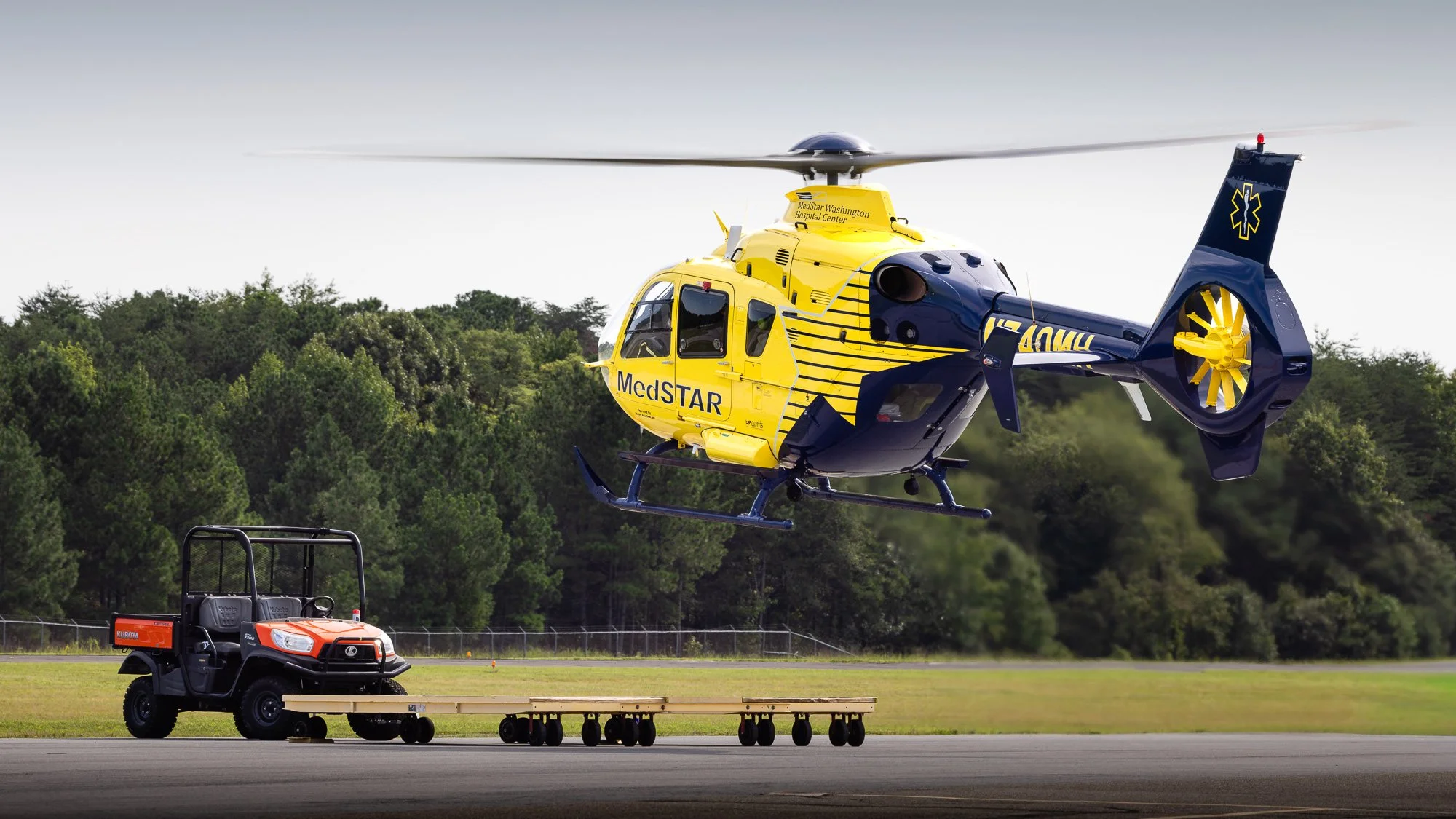 Eurocopter EC135 T2+ (N740MH), operated by Metro Aviation Inc. for MedSTAR Transport, landing at St. Mary’s County Regional Airport (2W6).