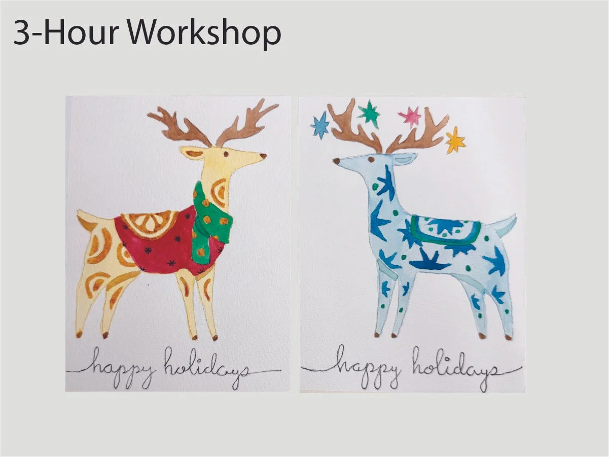 Reindeer Christmas Cards, paint both!, Saturday, Nov 21, 5-8pm