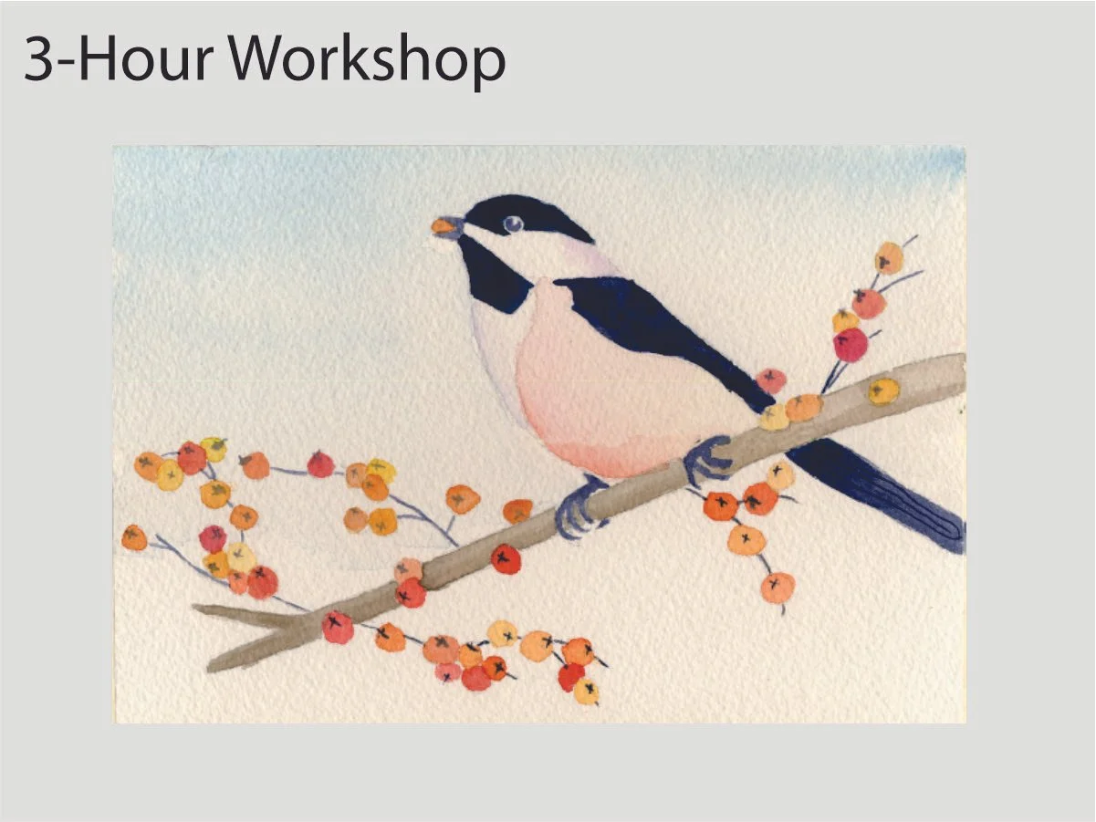 Chickadee and Berries, 6x9", May 2, 5-8pm
