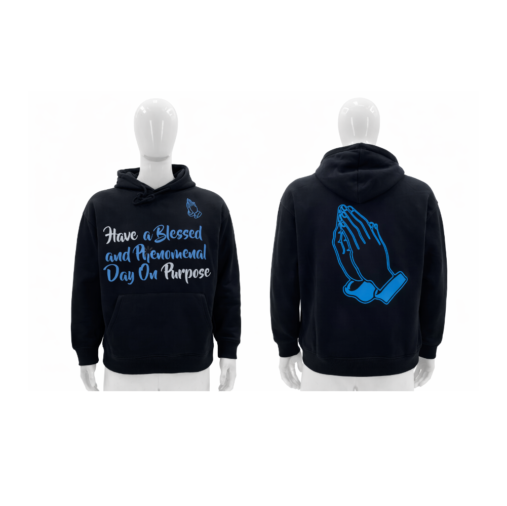 Black hoodie - Front and Back Blue and White (Unisex)