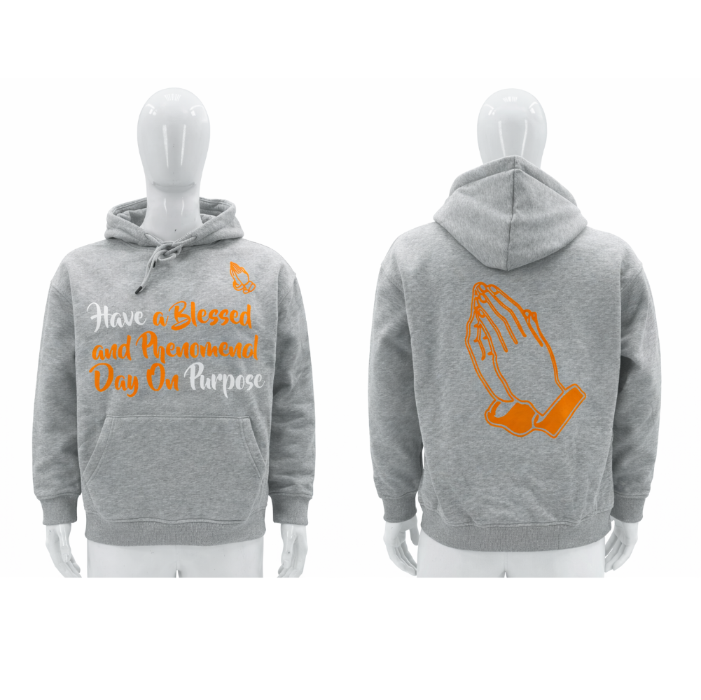 Grey hoodie - Front and Back Orange and White (Unisex)