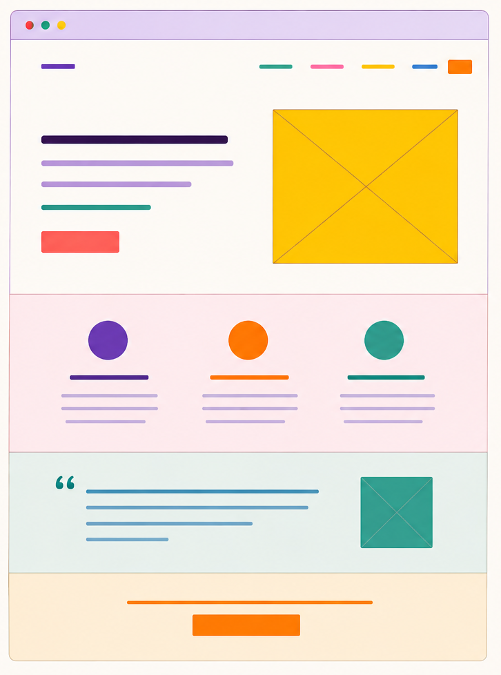 A website design layout with too many colours all of which d not have any harmony