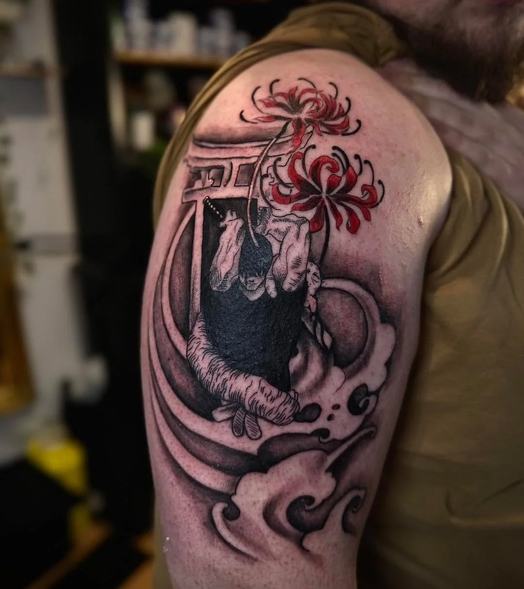 Toji from Jujutsu Kaisen for Dennis! this was such a fun tattoo to design and execute! cannot wait to share healed pictures of this one!

I am currently on Holiday until the 25th, please be patient if you are enquiring about a booking or design! i wi