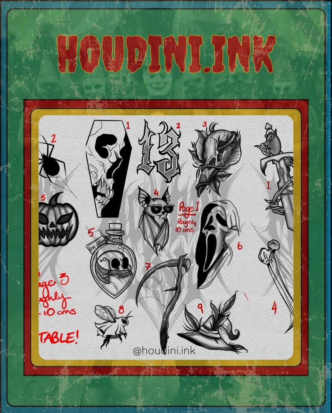GET READY COS THE FLASH DROPS ARE COMING 🎃 

The first one is from @houdini.ink and we are starting off so strong with three full pages of spooky goodness 👻 Which one will you be getting?

Don&rsquo;t forget if you&rsquo;re wanting to get tattooed 