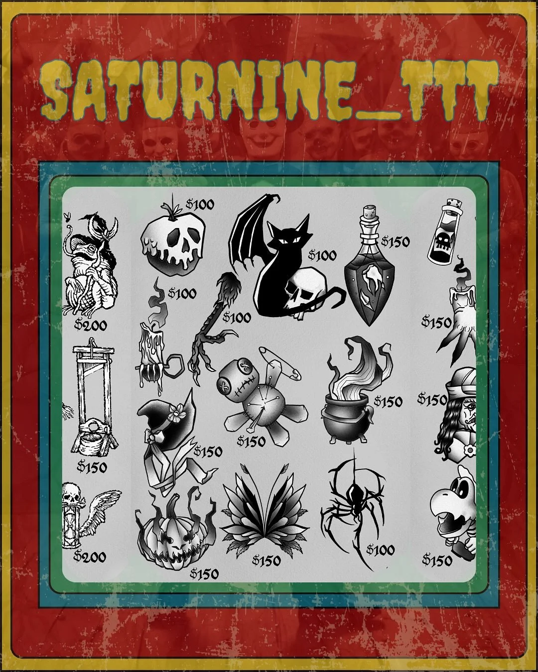 SECOND FLASH DROP IS HERE 🎃

This one is by the incredibly talented @saturnine_ttt blessing us with two pages of spooky options for our Freakshow Flash Day coming up this weekend 👻

This is gonna be the most fun event we&rsquo;ve thrown yet so get 