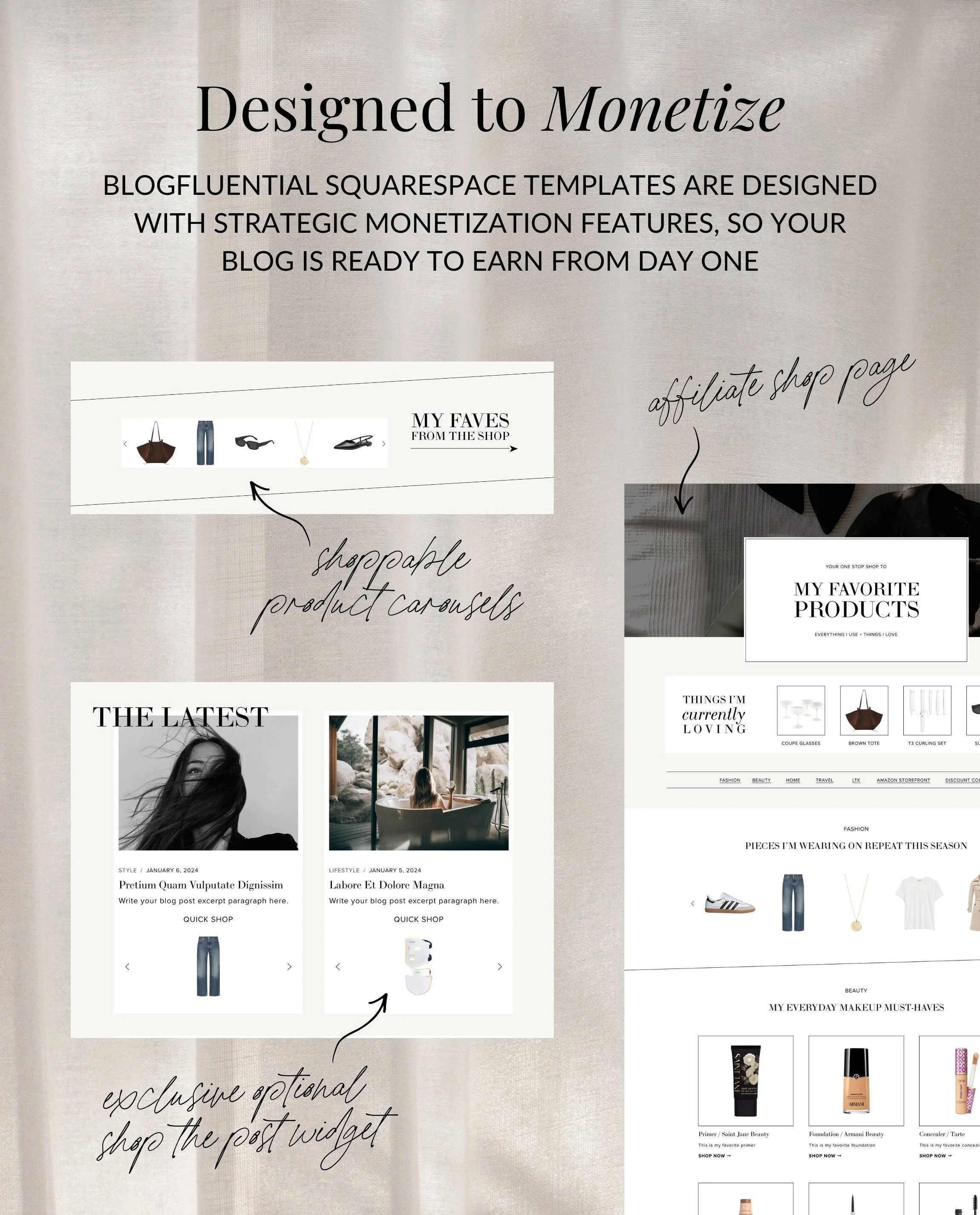  How to Monetize a Squarespace Blog - Squarespace Website Templates for Bloggers, Influencer, Content, Creators - That Girl Squarespace Blog Template 