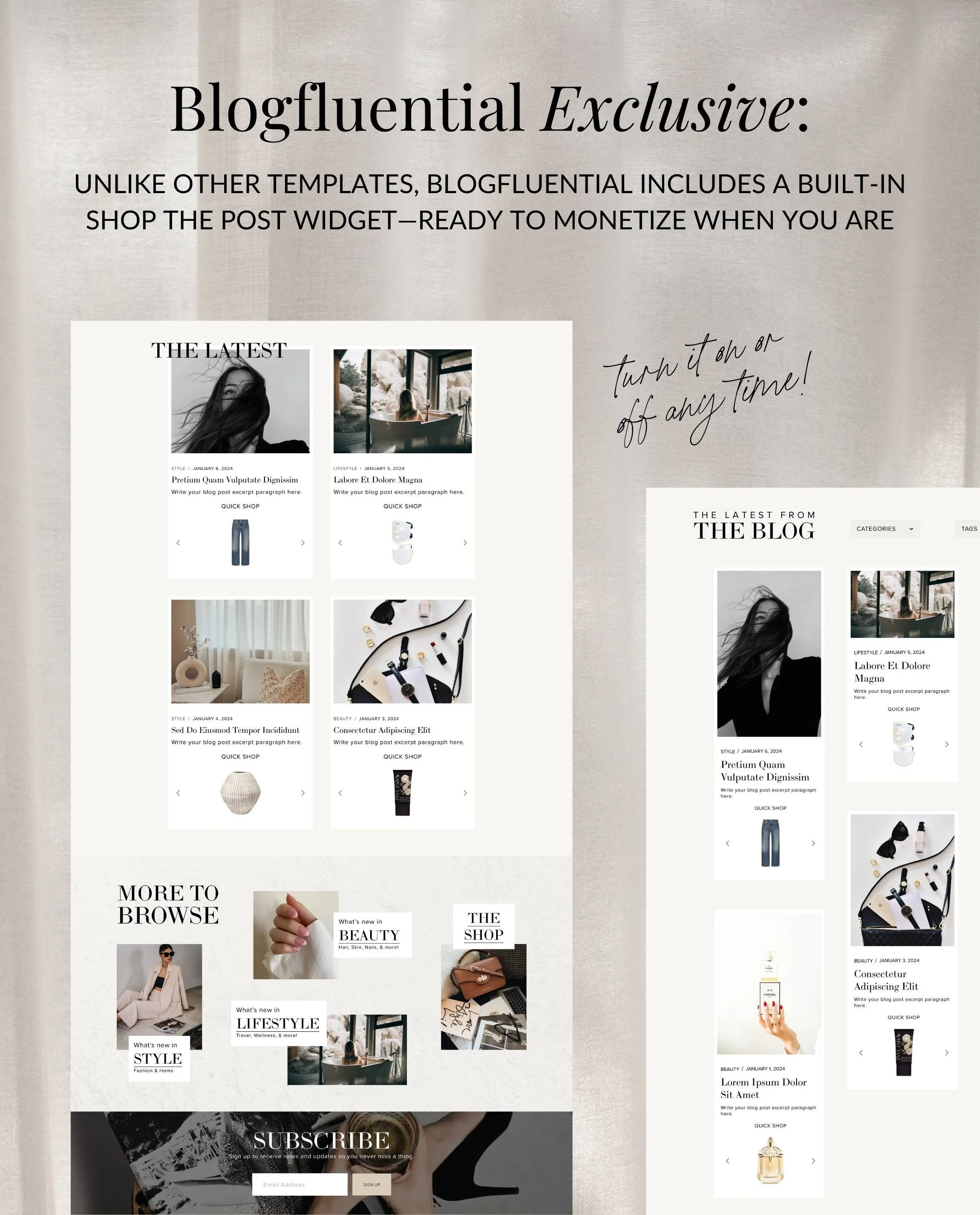  Shop the Post Widget for Squarespace Website Templates for Bloggers, Influencer, Content, Creators - That Girl Squarespace Blog Template 