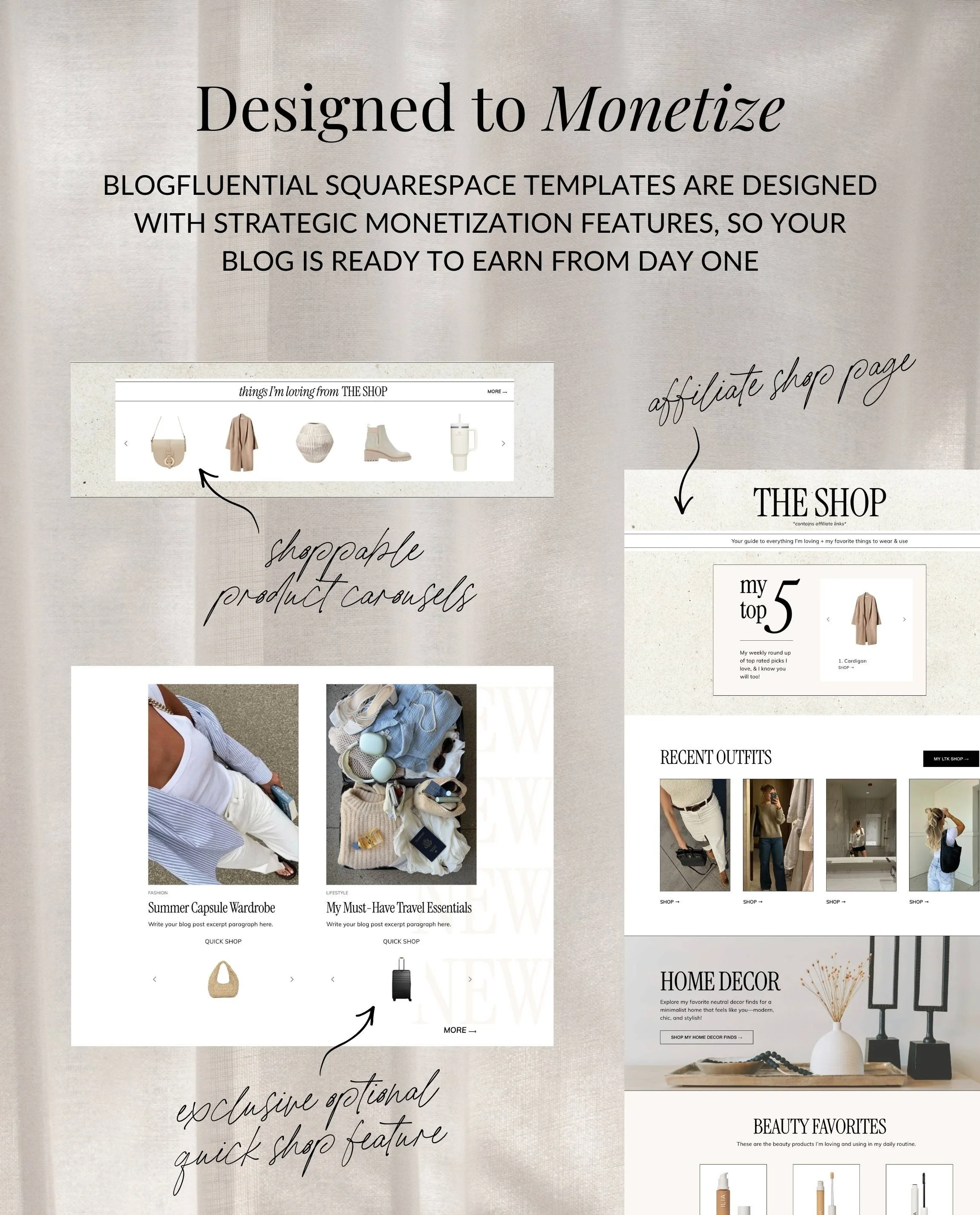  How to Monetize Squarespace Blog - Squarespace Website Templates for Bloggers, Influencer, Content, Creators - Le Chic Squarespace Blog Template 