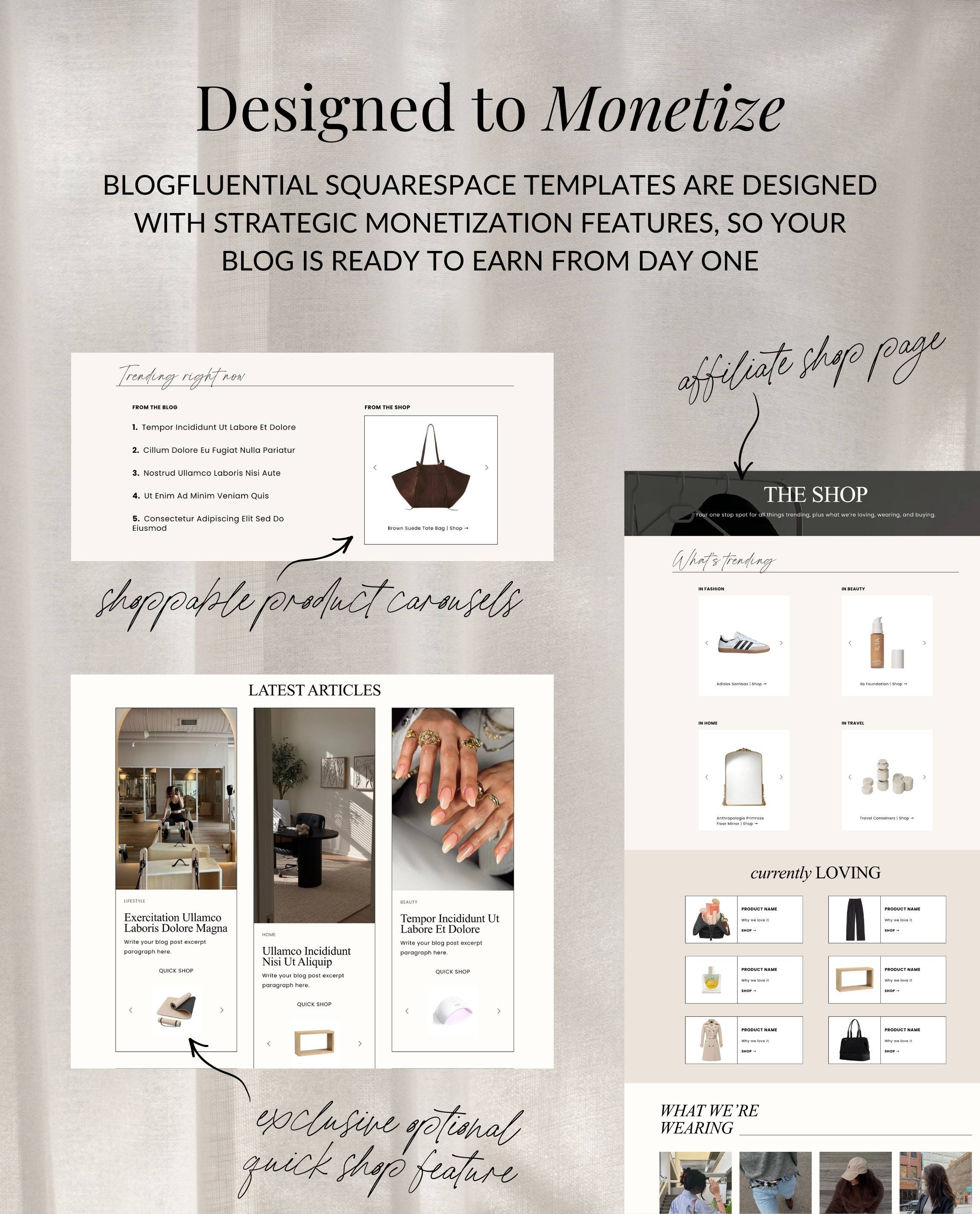  How to Monetize a Squarespace Blog - Squarespace Website Templates for Bloggers, Influencer, Content, Creators - The Styled Edit Squarespace Blog Template 