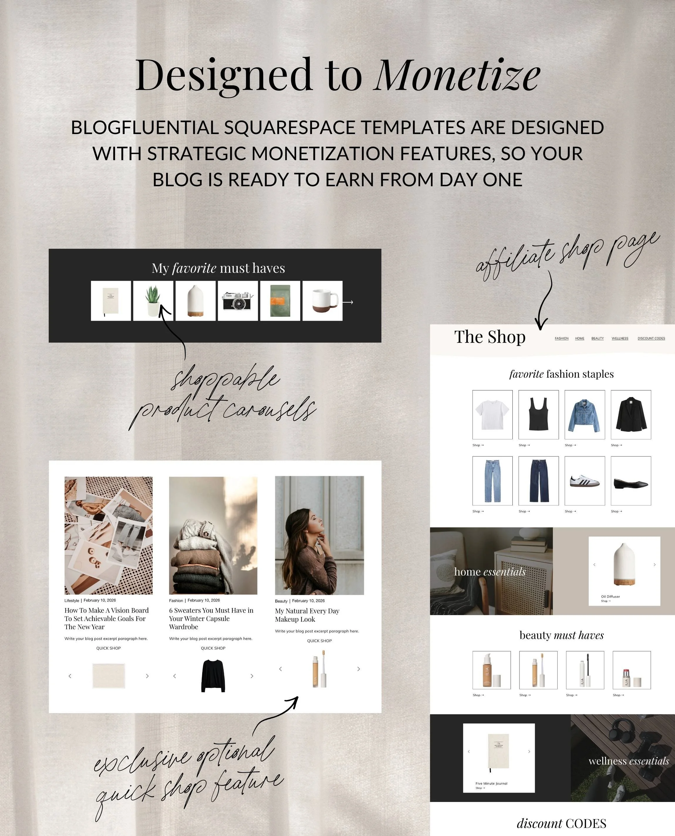  How to Monetize a Squarespace Blog - Squarespace Website Templates for Bloggers, Influencer, Content, Creators - Naturelle Squarespace Blog Template 
