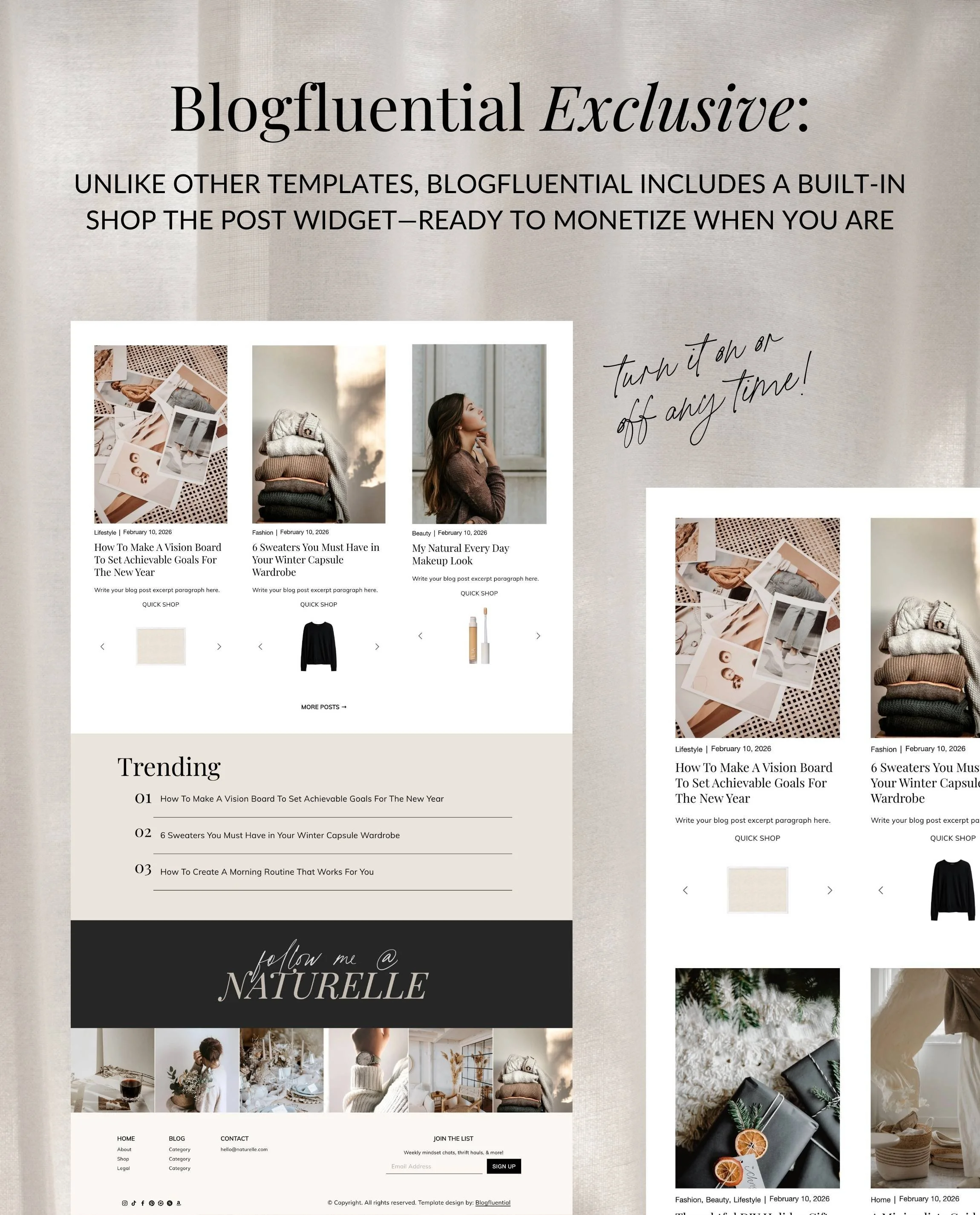  Shop the Post Widget for Squarespace Website Templates for Bloggers, Influencer, Content, Creators - Naturelle Squarespace Blog Template 