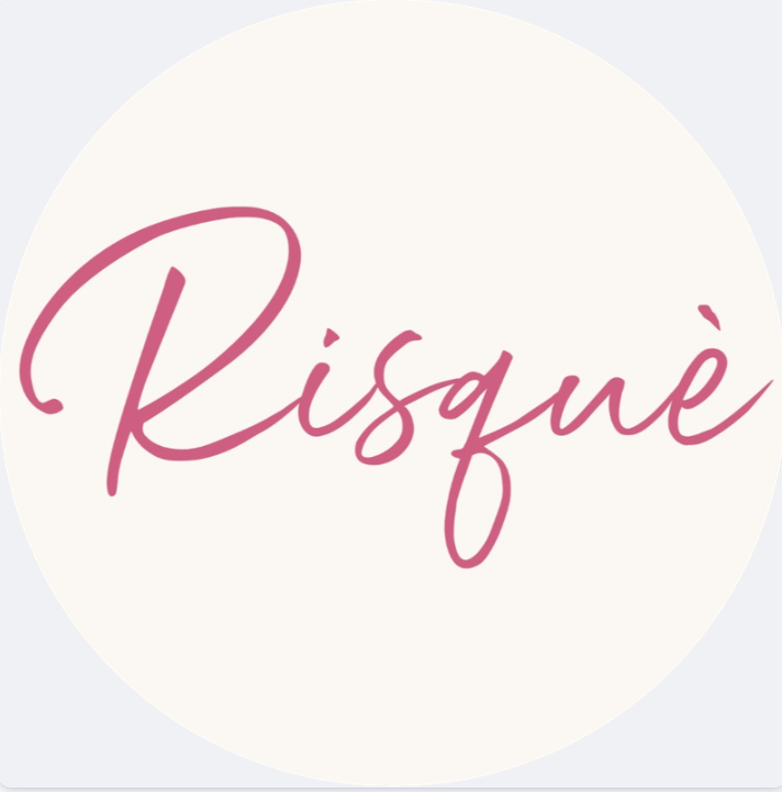 Stylized text reading 'Risqué' in pink cursive font on a light background.