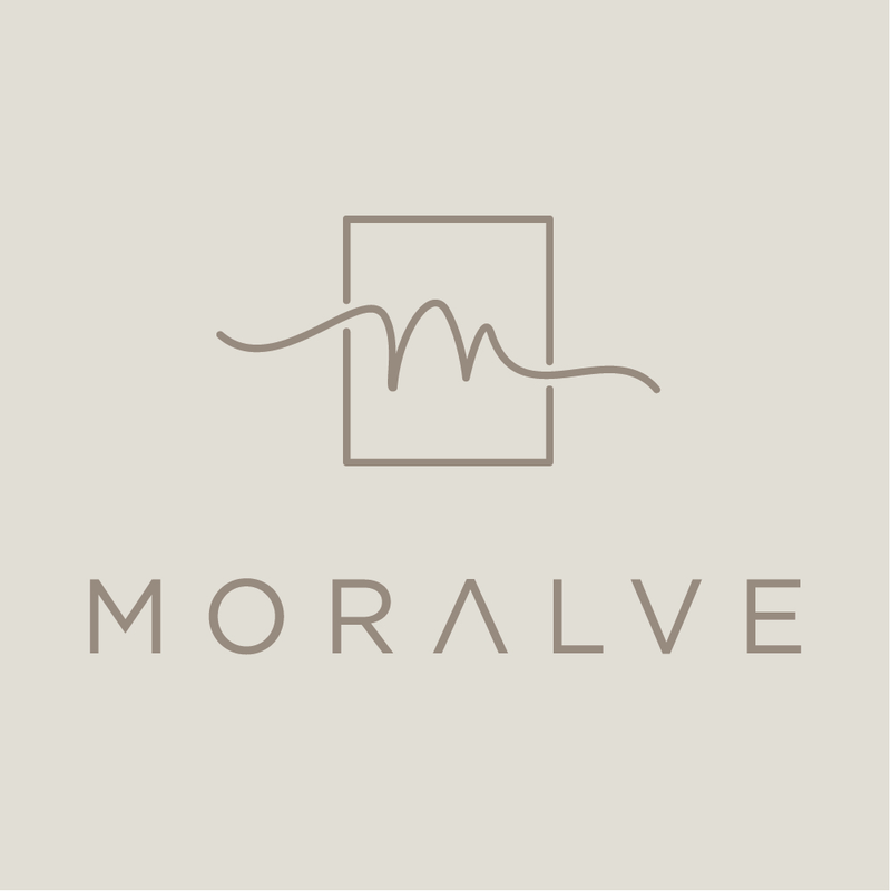 Minimalist logo with a stylized wave pattern inside a rectangle and the word MORALVE written beneath in modern font.