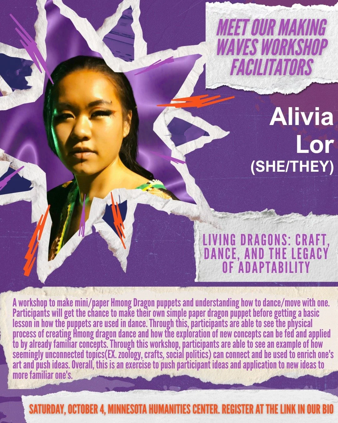 We are 6 days away from our Creativity Conference and excited to introduce our next two facilitators, Alivia Lor (she/they) and Annie Ngo (she/her). 

Alivia Lor is a young Hmong-American artist, and a first to develop Hmong dragon dancing. Originall