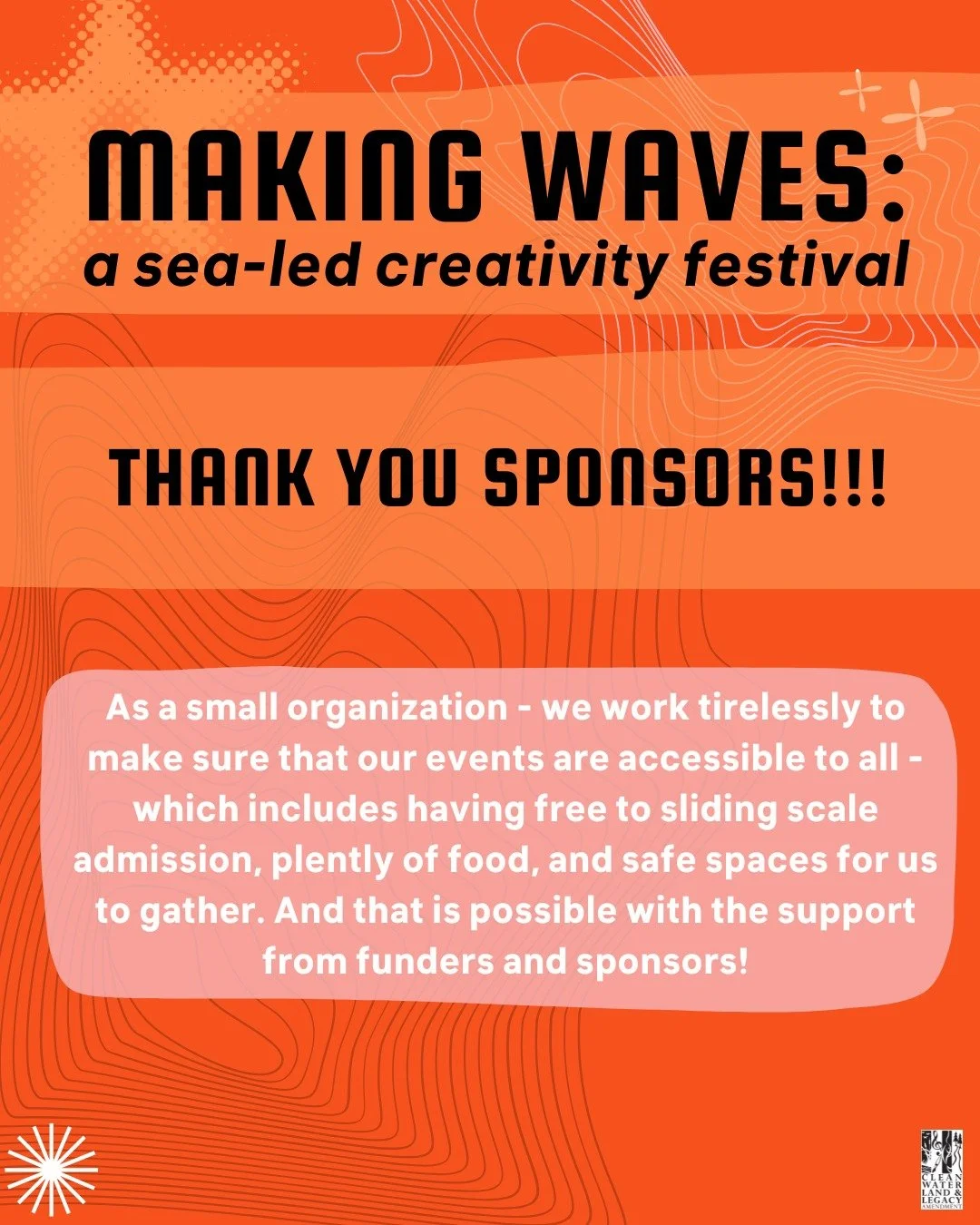 As a small organization - we work tirelessly to make sure that our events are accessible to all - which includes having free to sliding scale admission, plently of food, and safe spaces for us to gather. And that is possible with the support from fun