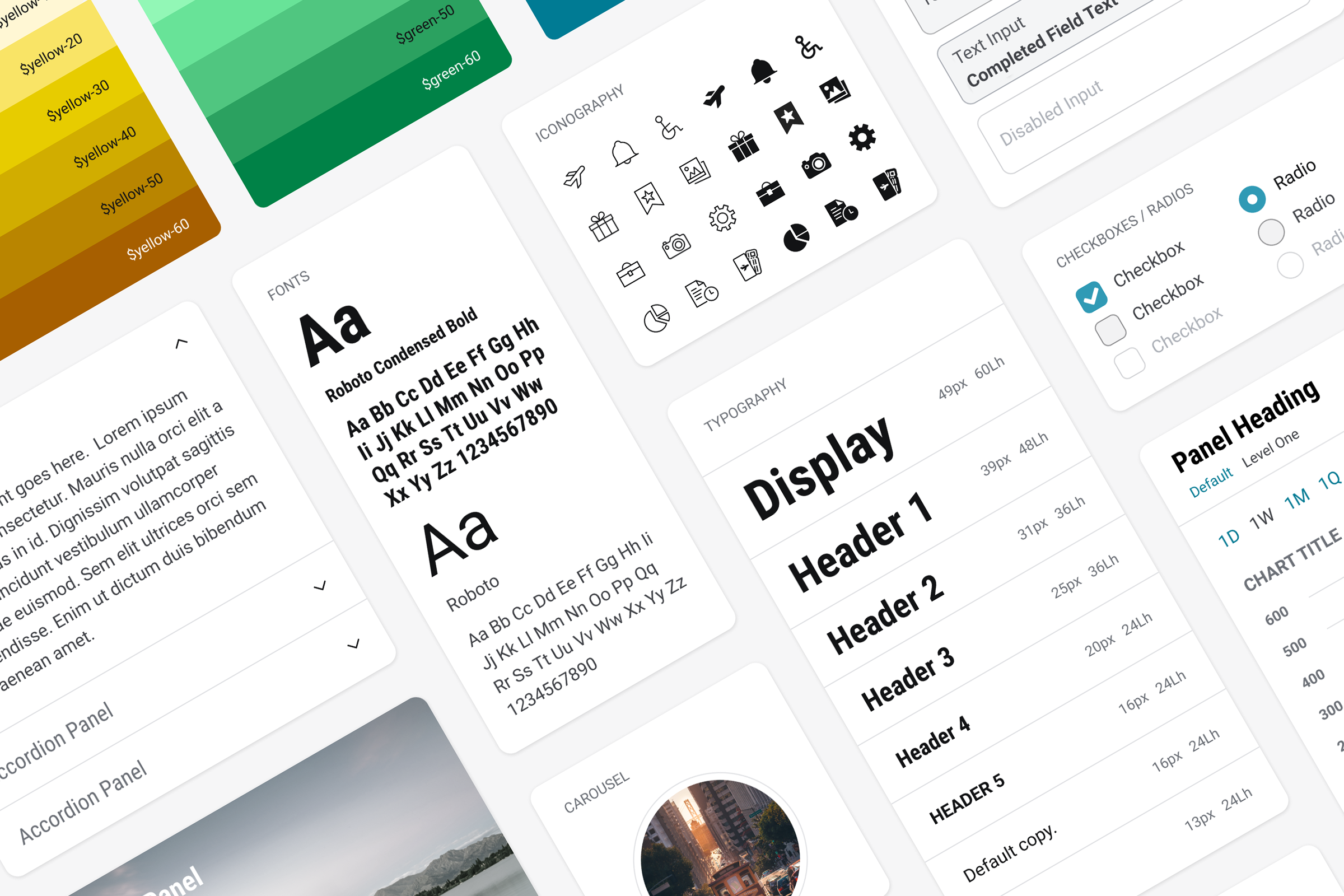 Grid of Spark design system components and foundational elements arranged at a 24-degree angle.