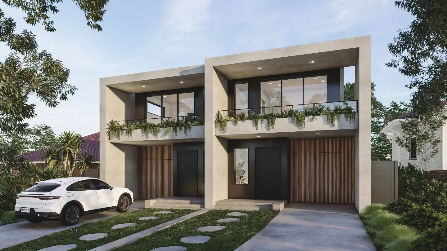 MIRANDA HOUSE 

Project Description:
The modern duplex design project features exceptional five-bedroom homes with spacious interiors and exteriors. This two-story design is meticulously crafted to maximize natural daylight, offering an abundance of 