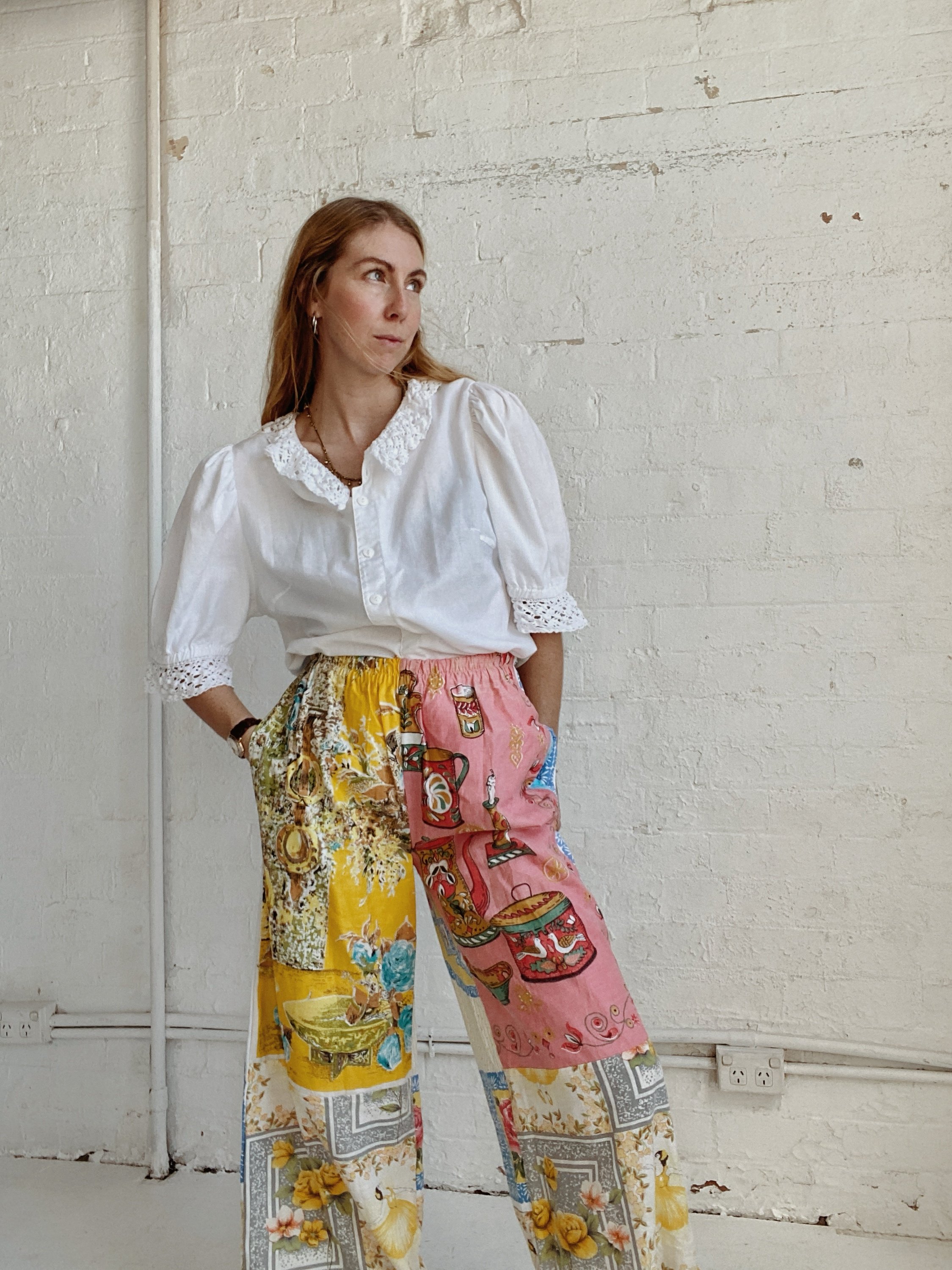 Reworked Vintage Teatowel Trousers | S/M
