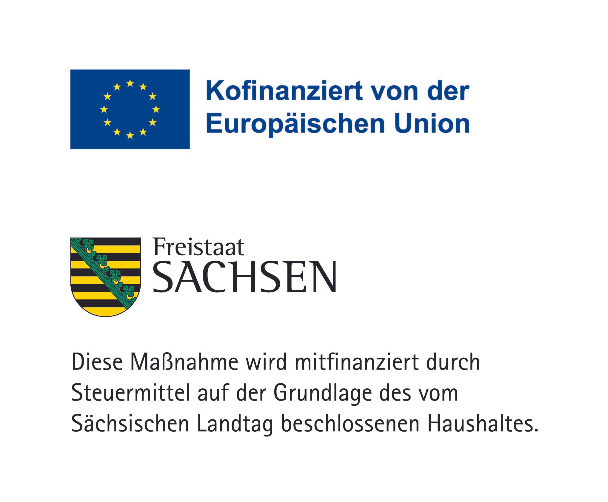 Bild mit Logo der Europäischen Union und Text in Deutsch, der die Finanzierung dieser Maßnahme durch die EU beschreibt. Darunter ein Wappen und weitere Textinformationen.