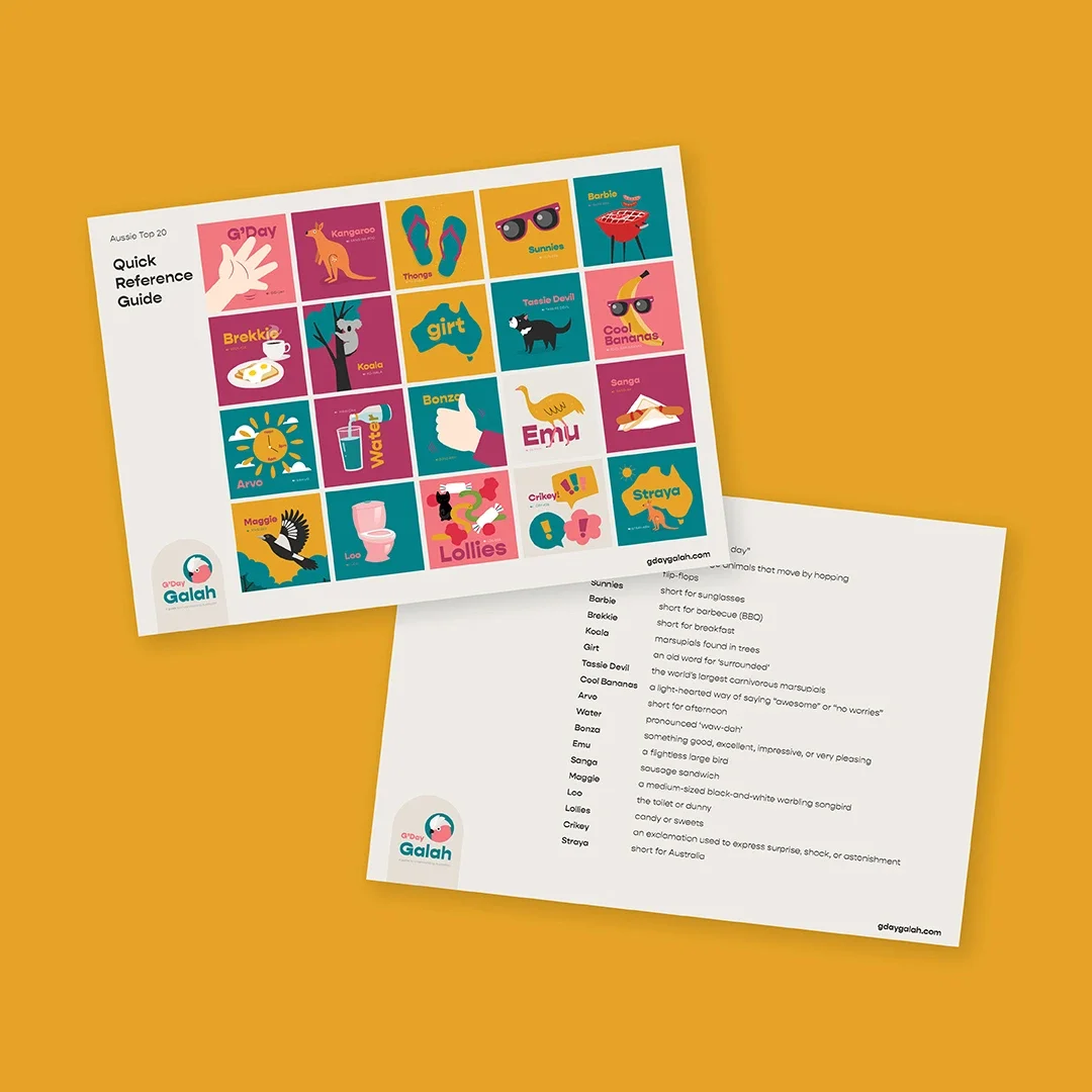 Two pages showing a list and images of words