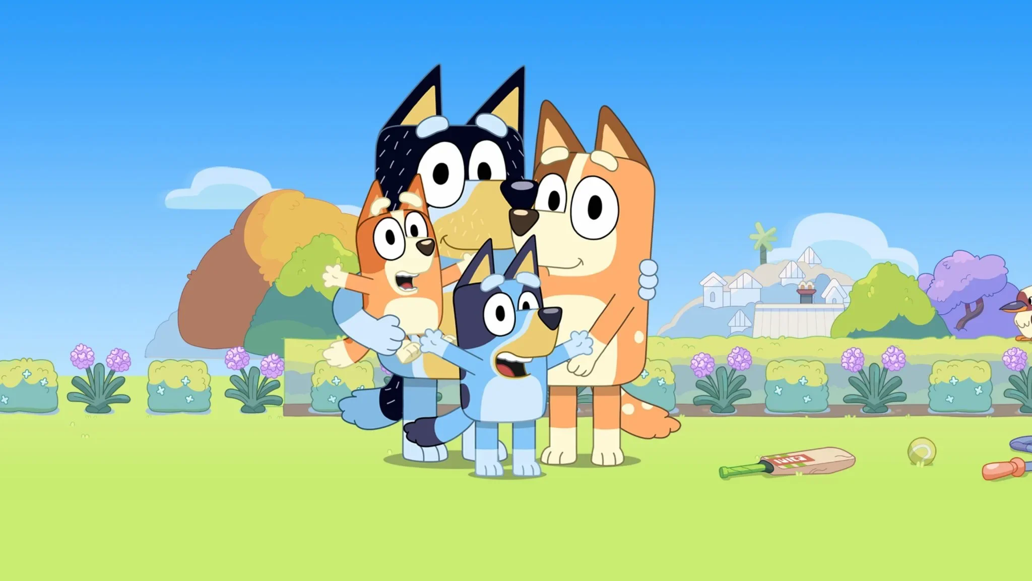 Bluey, Bingo, Bandit and Chilli from the Australian kids tv show Bluey