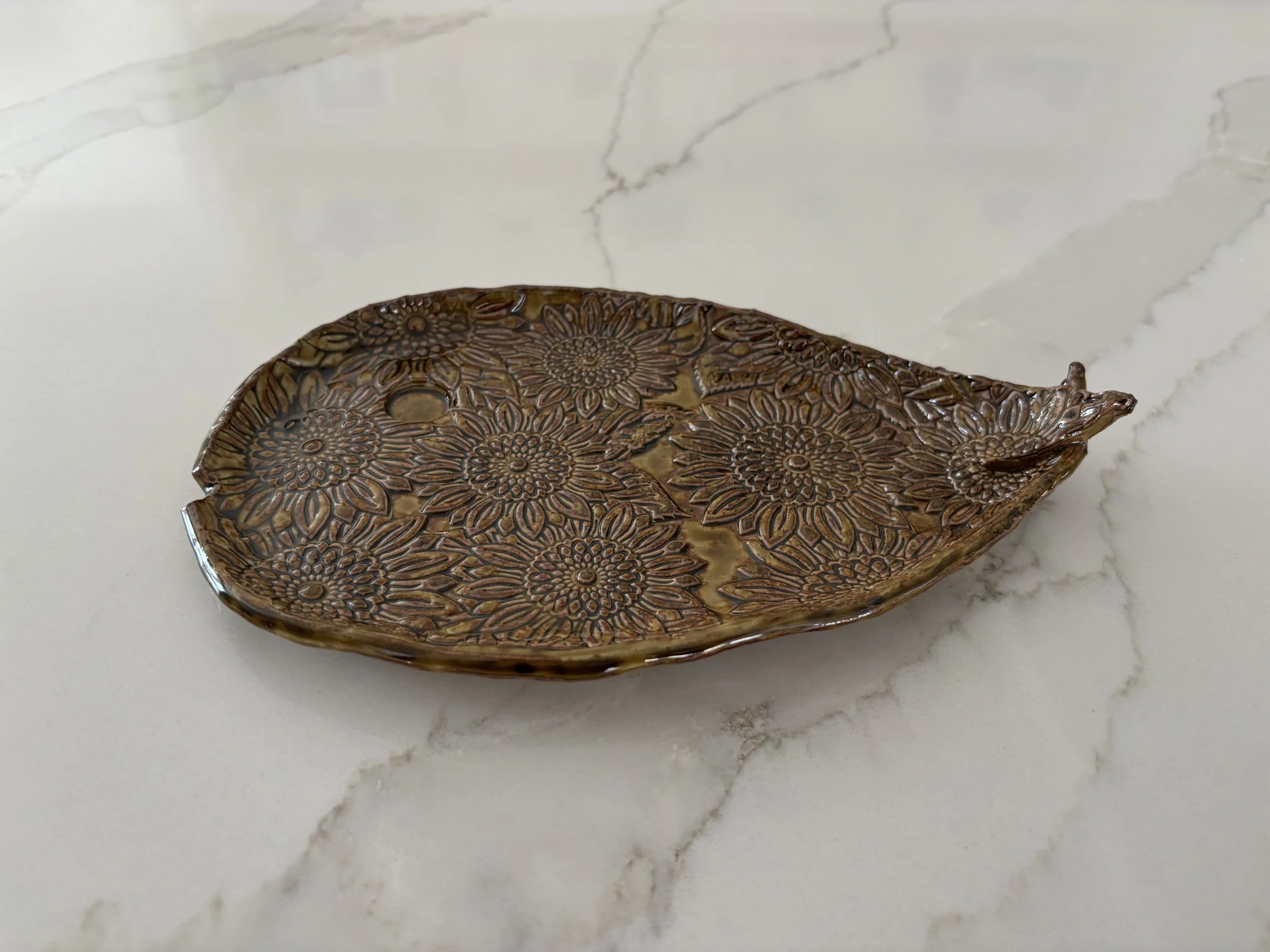 Large Fish Tray in Gold Sunflowers