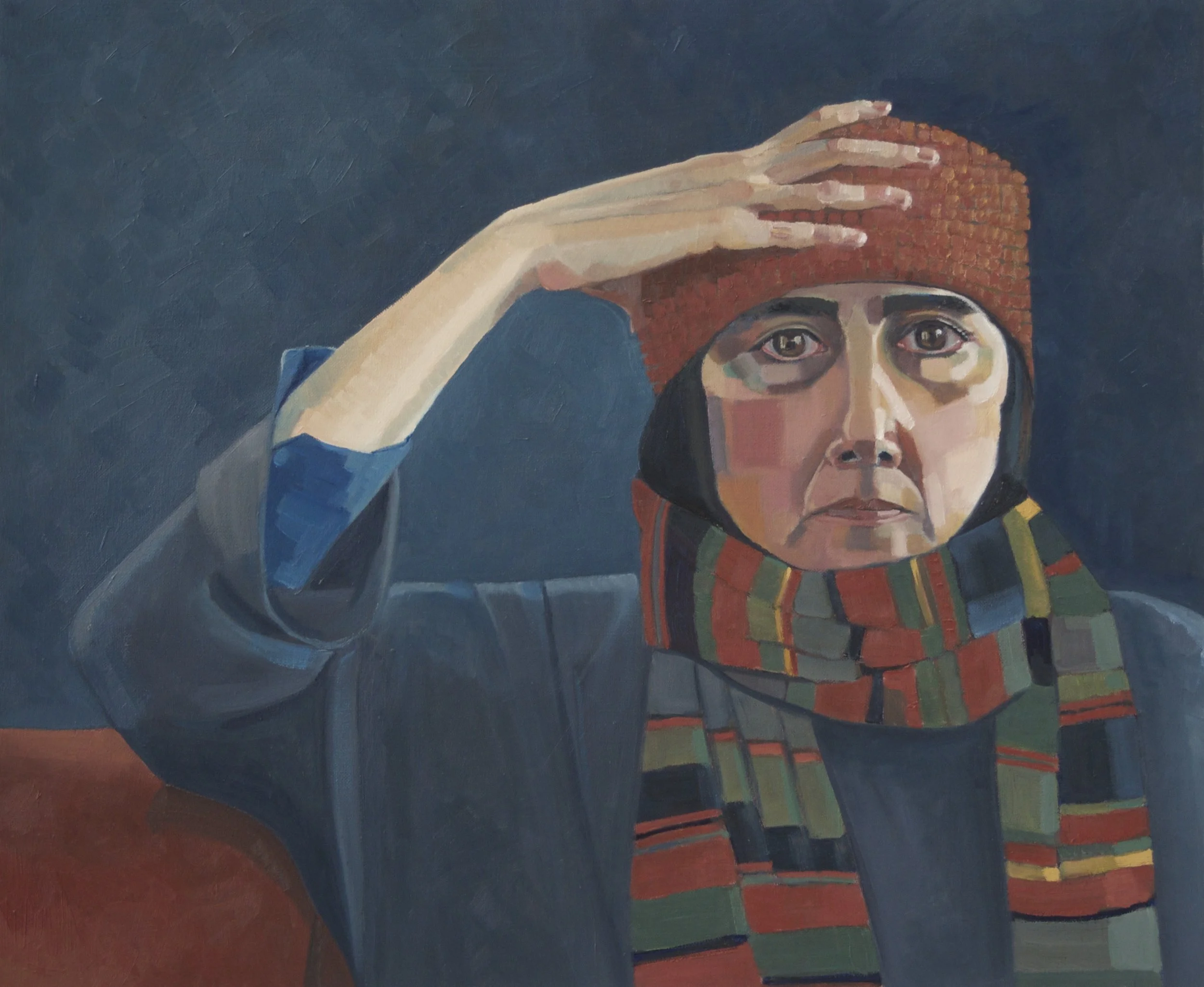 Self portrait in a red hat, 2014, oil on canvas, 54x65cm 