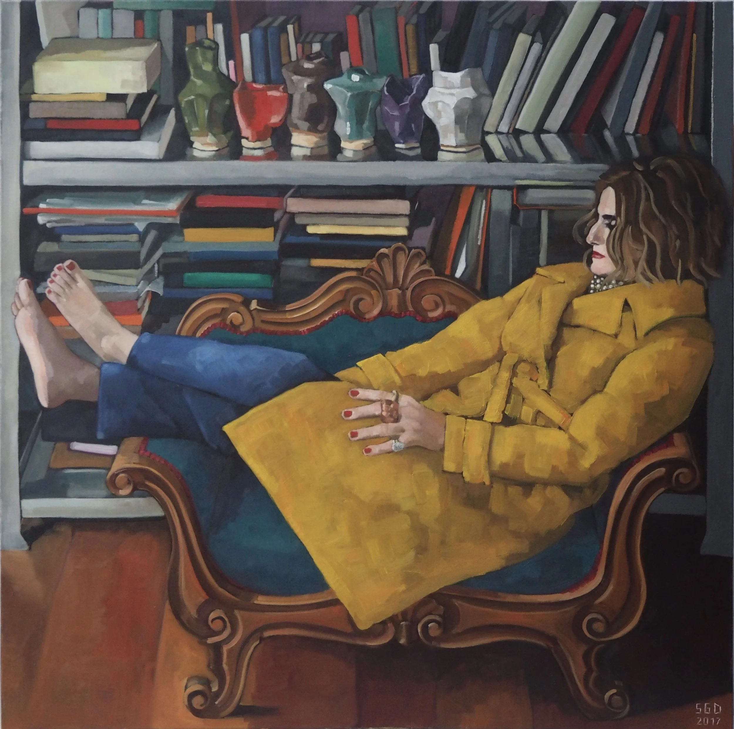 Lea and her pots, 2017, oil on canvas, 100x100 cm