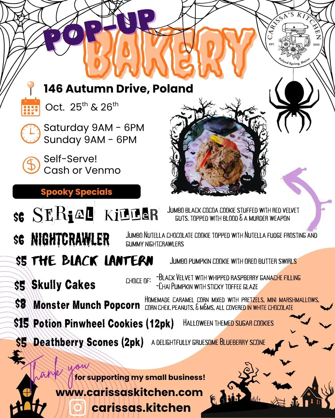 🎃✨ It&rsquo;s getting spooky (and sweet) around here! ✨🎃
This weekend&rsquo;s pop-up is packed with Halloween treats, creepy-cute cookies, and a few frightfully good specials you won&rsquo;t want to miss 👻
📍 146 Autumn Drive, Poland
🕒 10/25 &amp