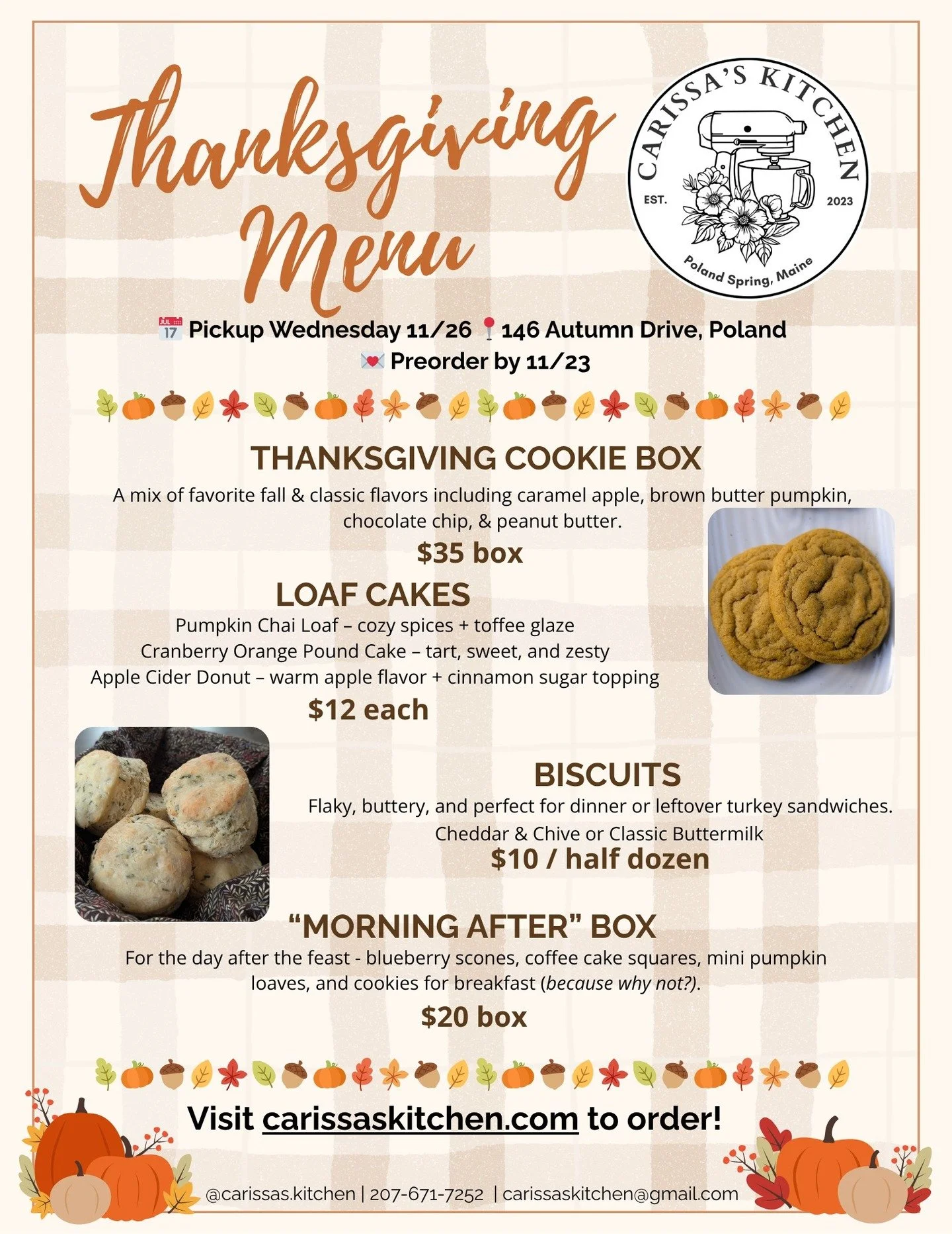 Thanksgiving will be here before you know it&hellip; and my kitchen is already full of cozy, buttery smells 🍪🧈✨

This year&rsquo;s preorder menu includes:
-A festive cookie box perfect for sharing.
-Buttery biscuits for your holiday table.
-Seasona