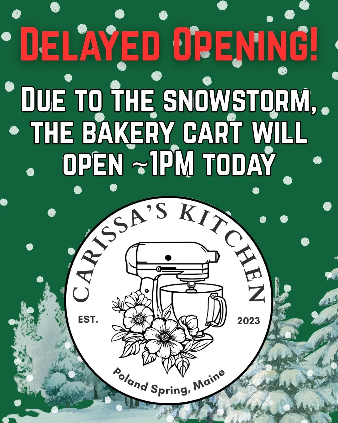 Uhhh so&hellip; there&rsquo;s a lot of snow out there ❄️😅
Because of the obvious weather, the bakery cart will be opening around 1 PM (while my husband handles snow duty and I handle the baking).

The good news: there&rsquo;s still a lil bit of ever