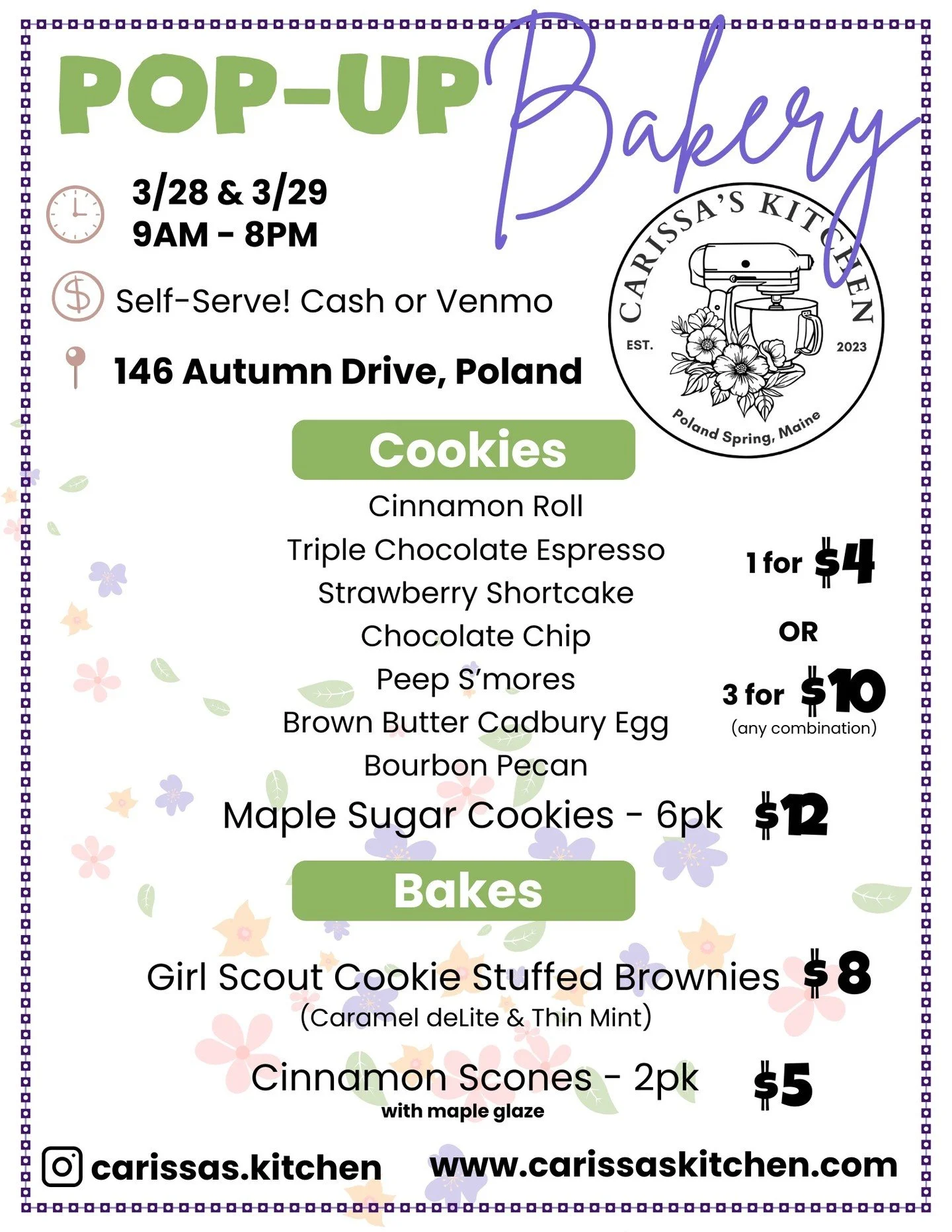 The bakery cart is back this weekend and fully restocked 🍪✨

Fresh batches of cookies will be going out, plus a special feature: Girl Scout cookie stuffed brownies (yes&hellip; they&rsquo;re as good as they sound ).

And because one weekend simply w