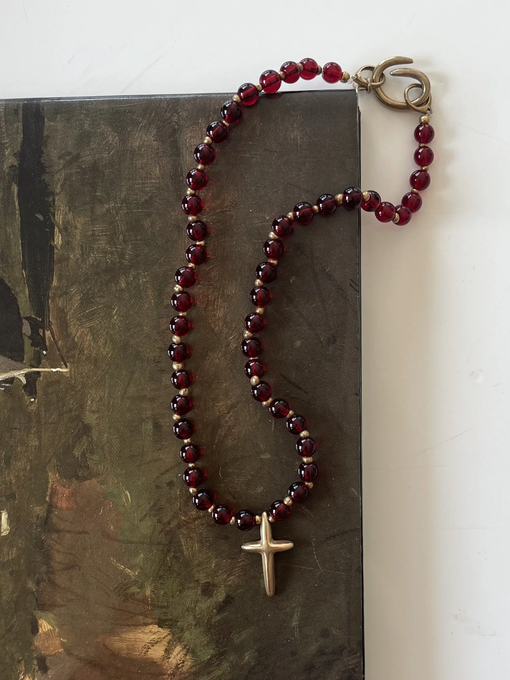 Garnet Cross Necklace