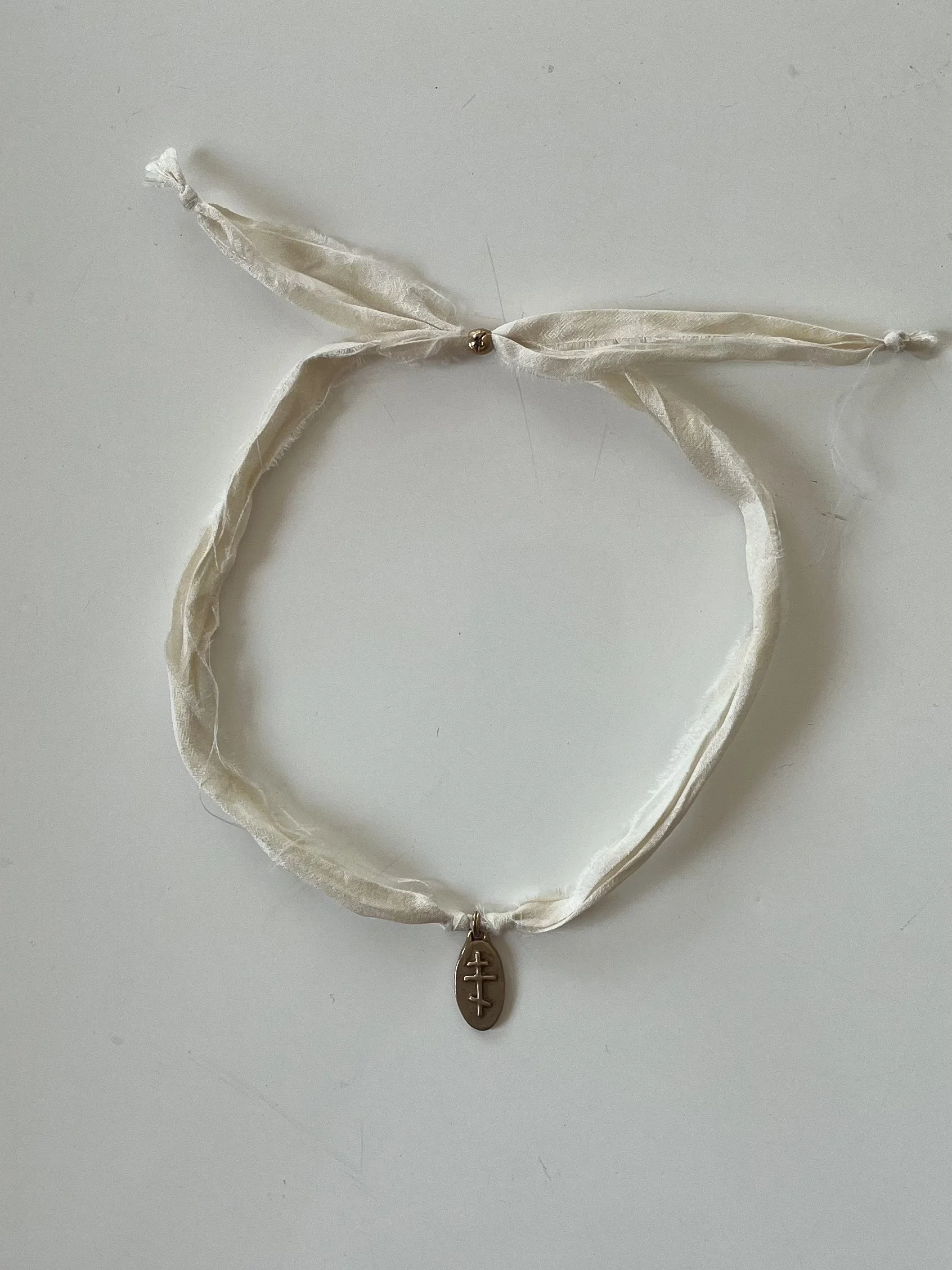White Silk Three Bar Cross Necklace