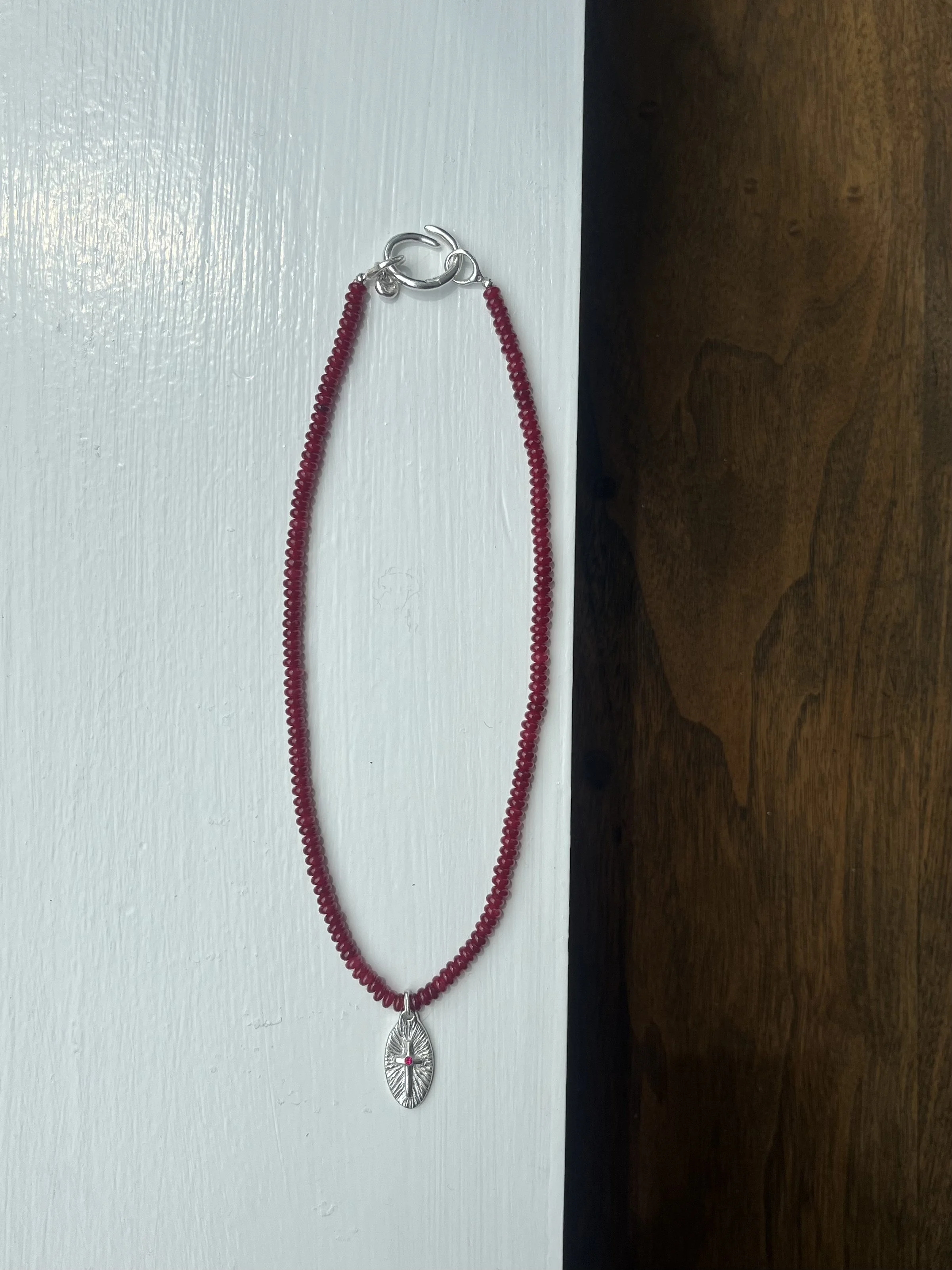 Red Ruby Beaded Cross Necklace