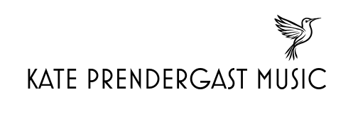 Logo for Kate Prendergast Music with a stylized hummingbird graphic.