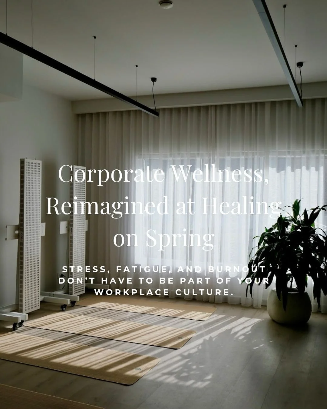 Corporate Wellness, Reimagined at Healing on Spring! 
 Stress, fatigue, and burnout don&rsquo;t have to be part of your workplace culture.
 Our corporate wellness packages are designed to recharge your team and elevate performance, with measurable re