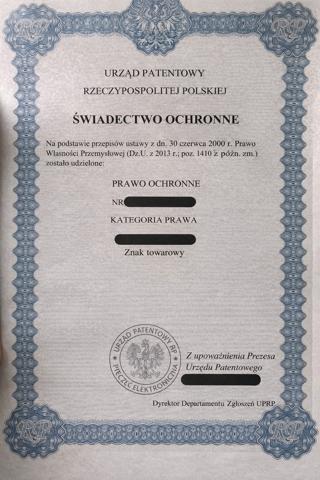 Fake Polish trademark protection certificate used in a payment scam