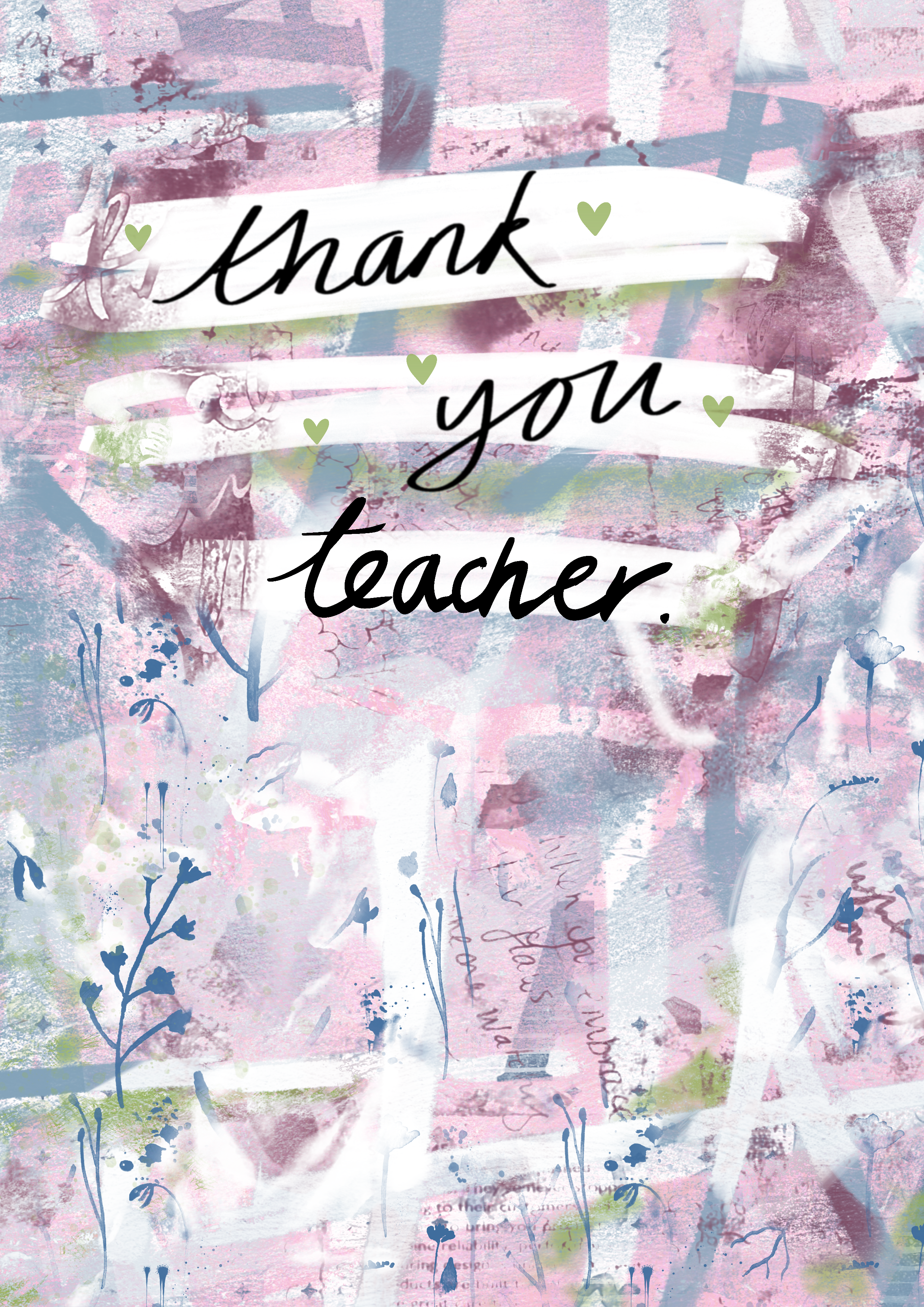 Thank You Teacher Card - Abstract Floral Pink