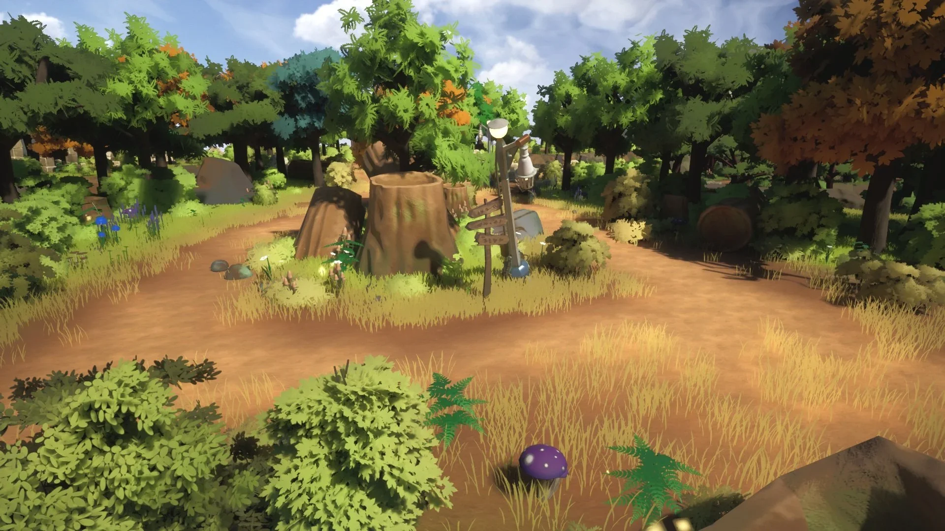 I created all of the foliage for the game in an attempt to salvage their desire to have a cell shaded type of stylized game. They were using reference images from a game called "Solarpunk" which uses stylized PBR modeling and cell shaded trees.