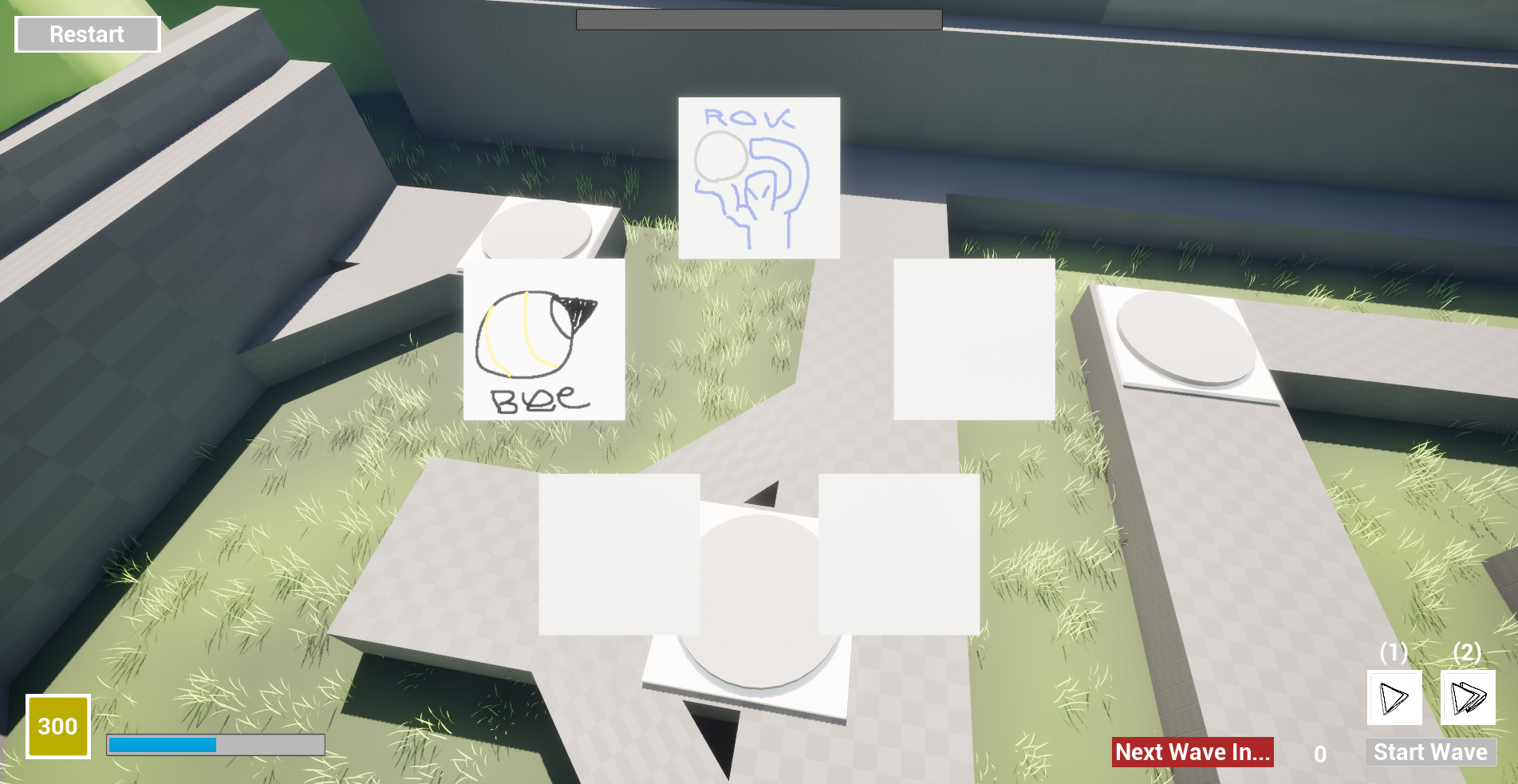 When you're on the game board you can select the tower icons and itll zoom in the camera above the tower slots. This lets the player select their tower. I was debating making the tower selection consume towers, so they have less permeance, but I opte