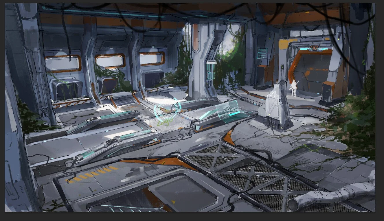When the final paintover was done we created a presentation with pieces cut out so that our environment art team could start working. To be honest though, the environment art team ended up being just Lia and I. We were dating at the time and it just 