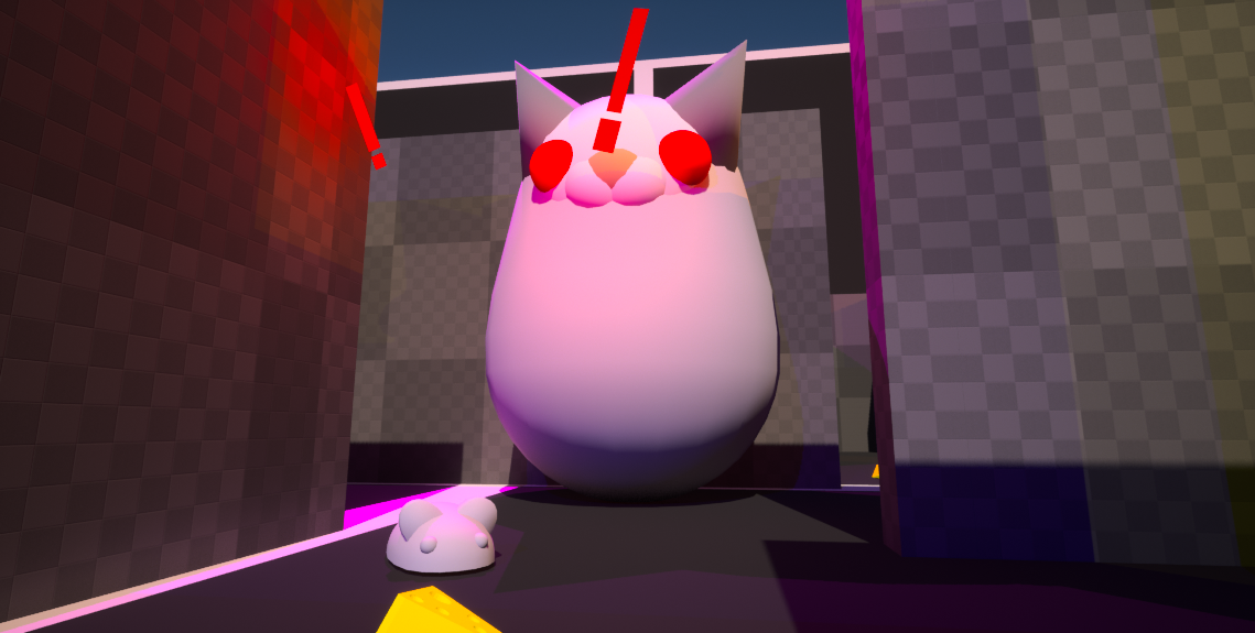 Here's a size comparison of the giant cat and the mouse. Yes the cat is just a giant pear shape. She looks just like my Jimmy Cat, lol.