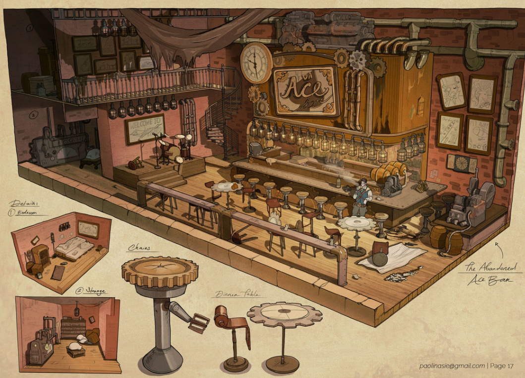 We were given a wide array of concept art pieces to work with. I selected The Ace Bar because I thought it looked complex and I wanted to challenge myself as an environment artist. Originally, I wanted to experiment with a hi to lo baking process and