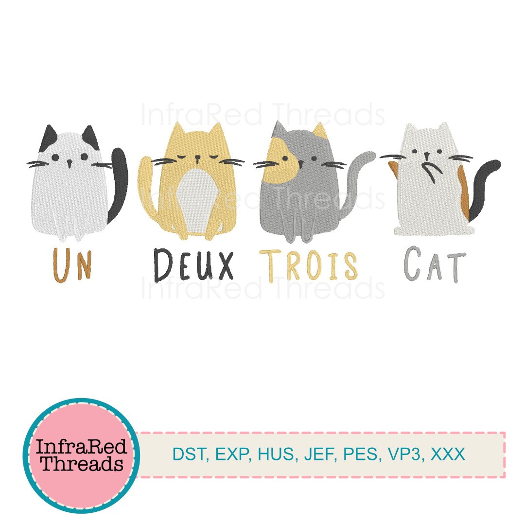 Un Deux Trois Cat Embroidery Design