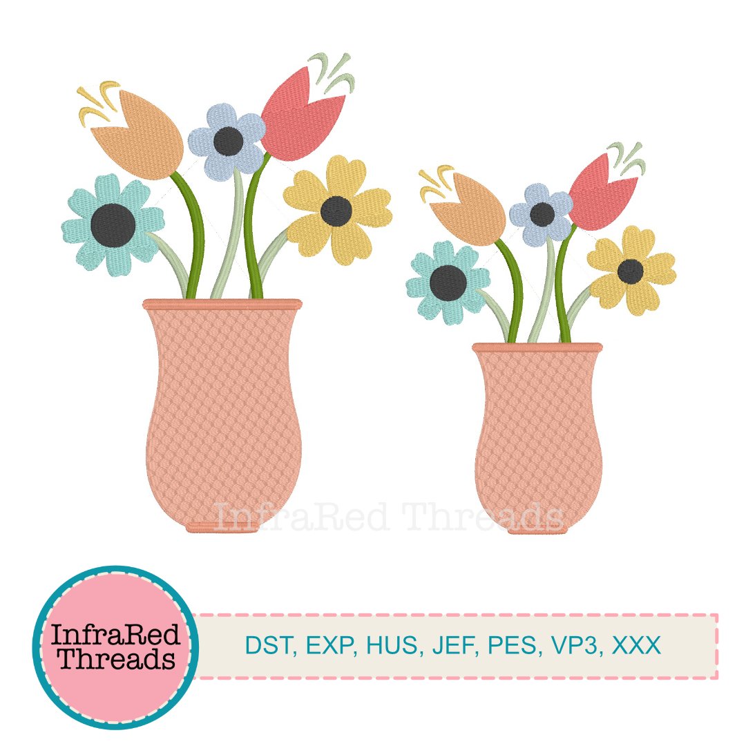 Bunch of Flowers in Vase Embroidery Design