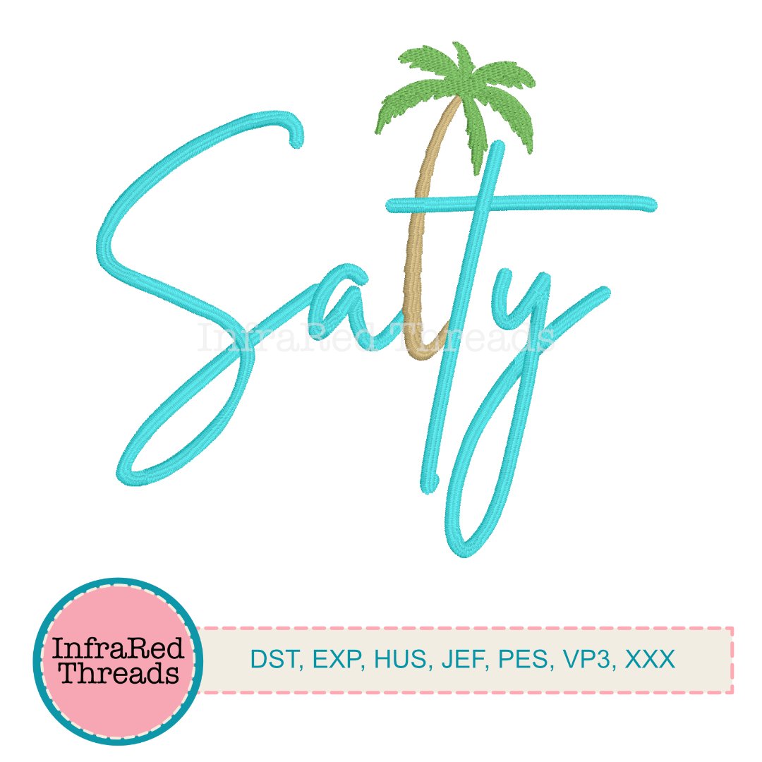 Salty Palm Tree Embroidery Design – Tropical Beach Vibes – 5” x 4.5” – Instant Download